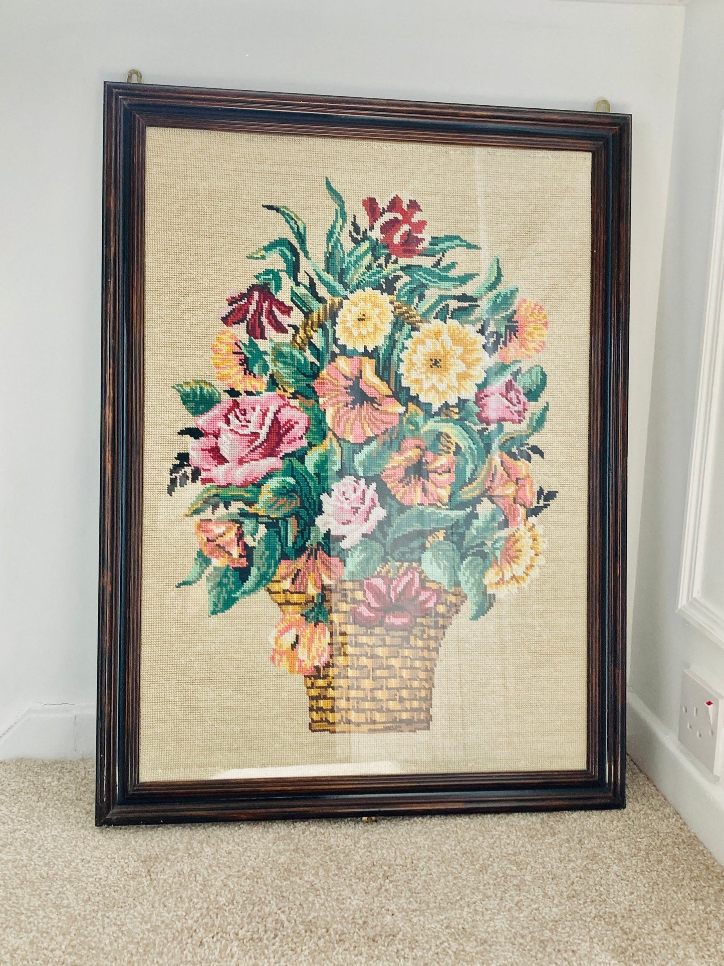 Vintage Floral Embroidery in dark frame