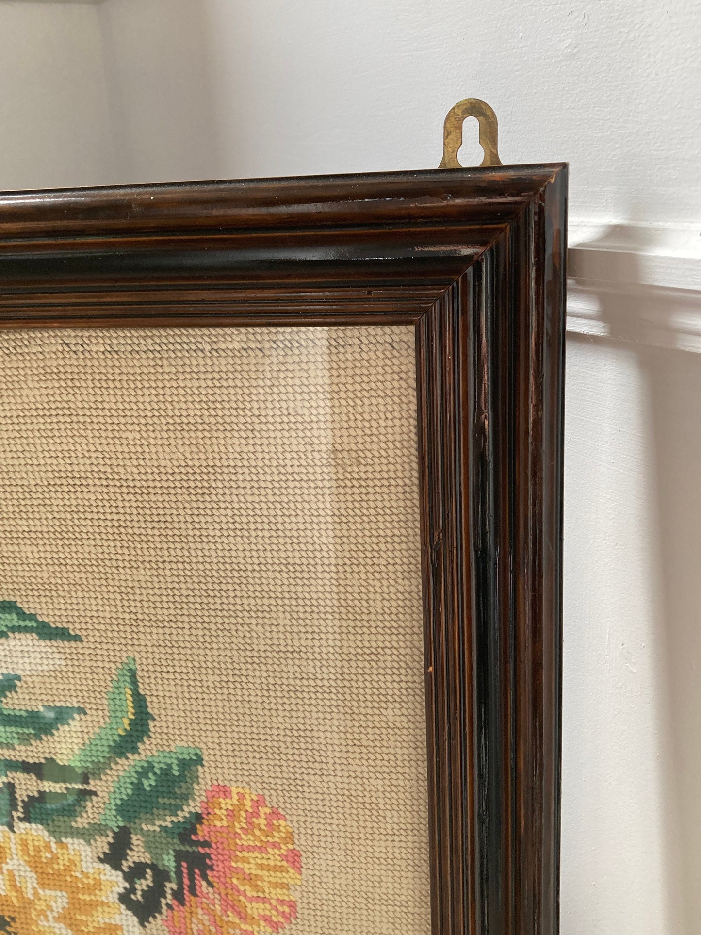 Vintage Floral Embroidery in dark frame