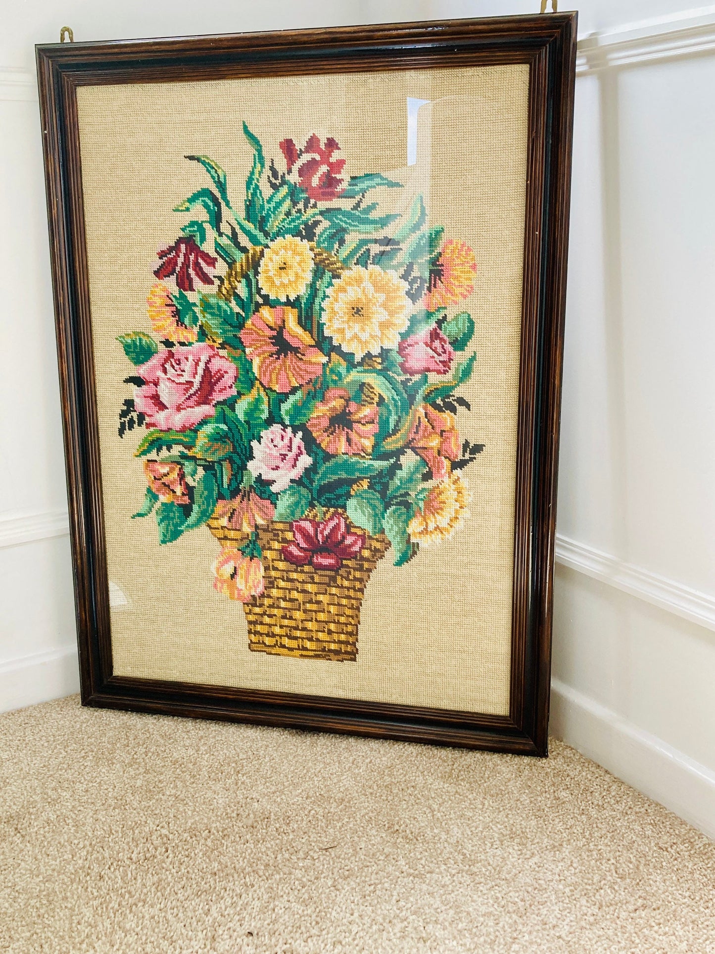 Vintage Floral Embroidery in dark frame