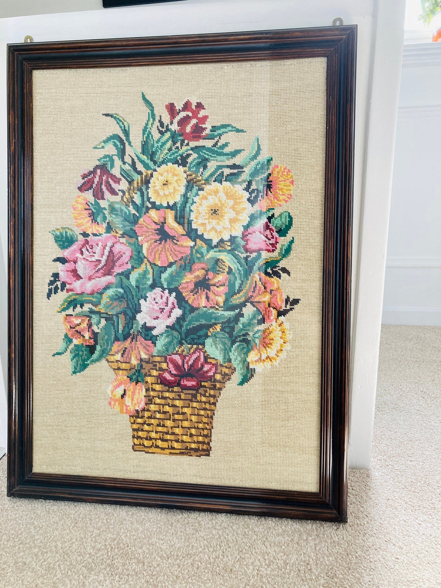 Vintage Floral Embroidery in dark frame