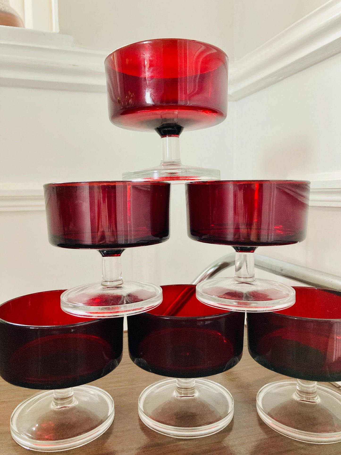 Red Luminarc Glasses/ Six Ruby Red French Glasses / Luminarc 1970s Sundae Dessert Glasses