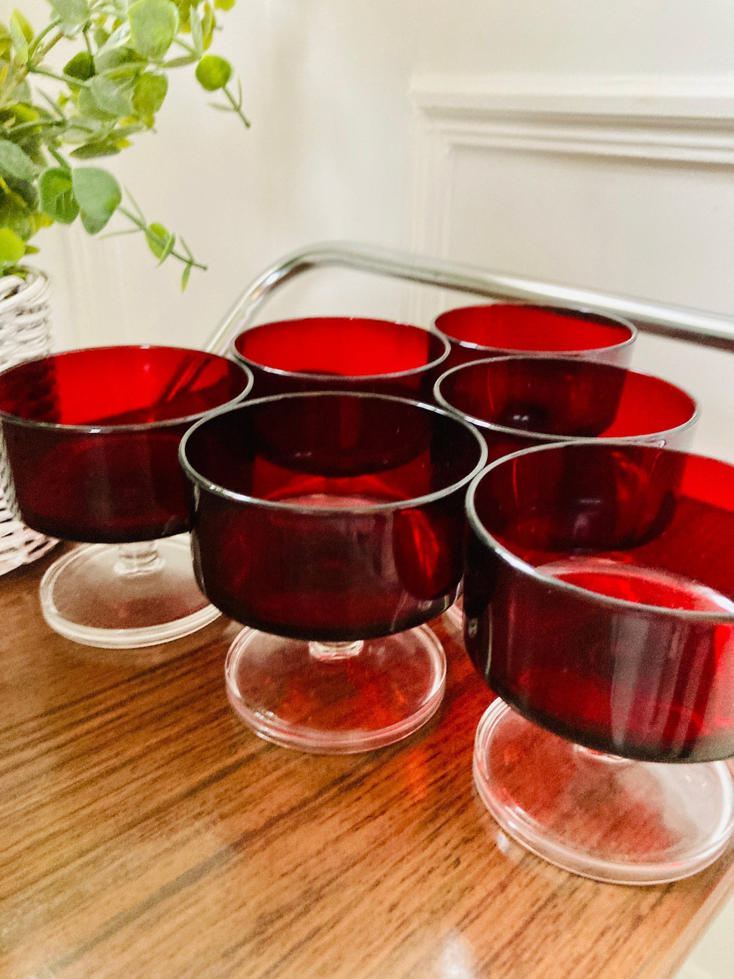 Red Luminarc Glasses/ Six Ruby Red French Glasses / Luminarc 1970s Sundae Dessert Glasses