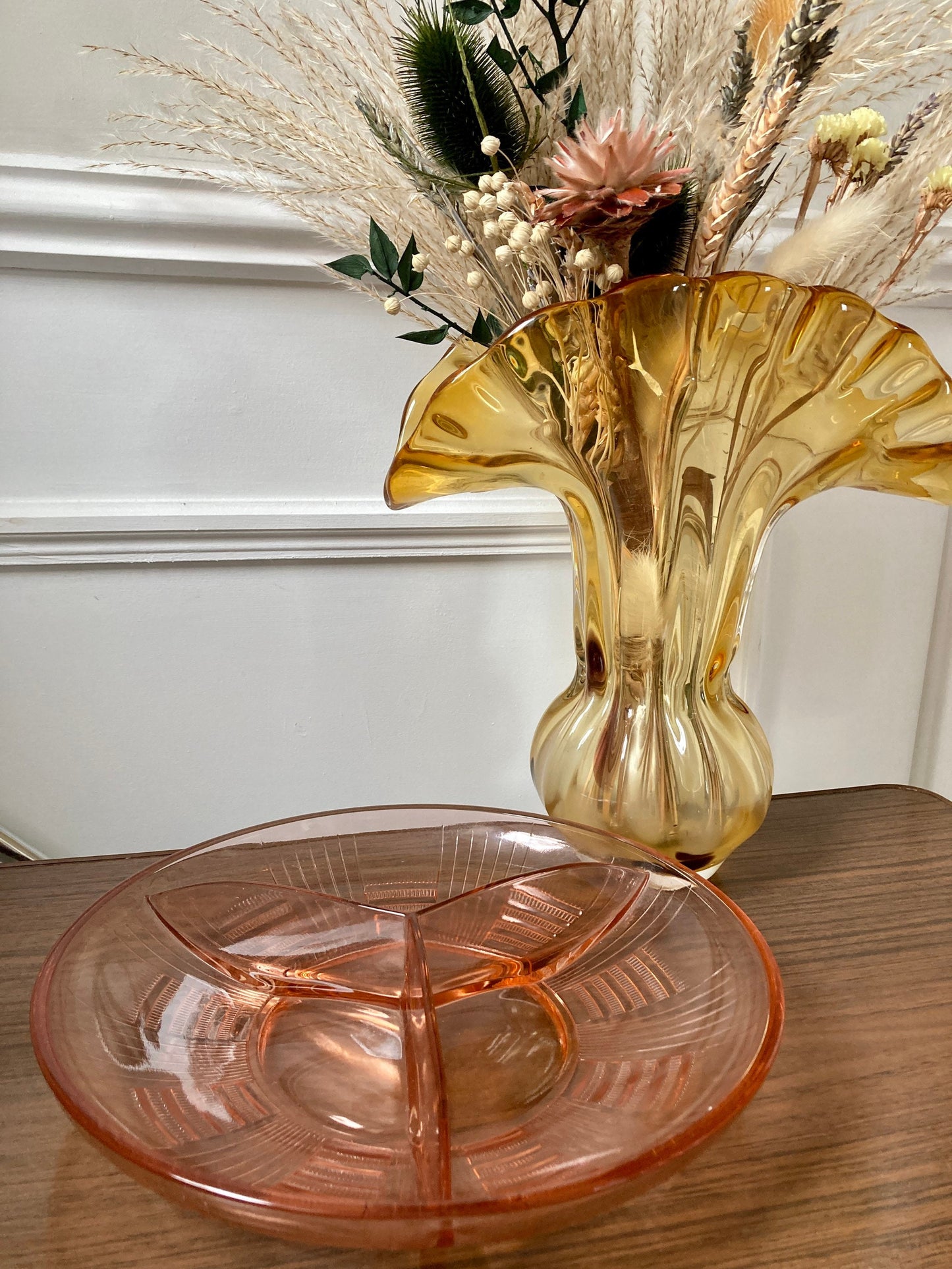 Vintage Pink Depression Glass Art Deco Glass Serving Bowl