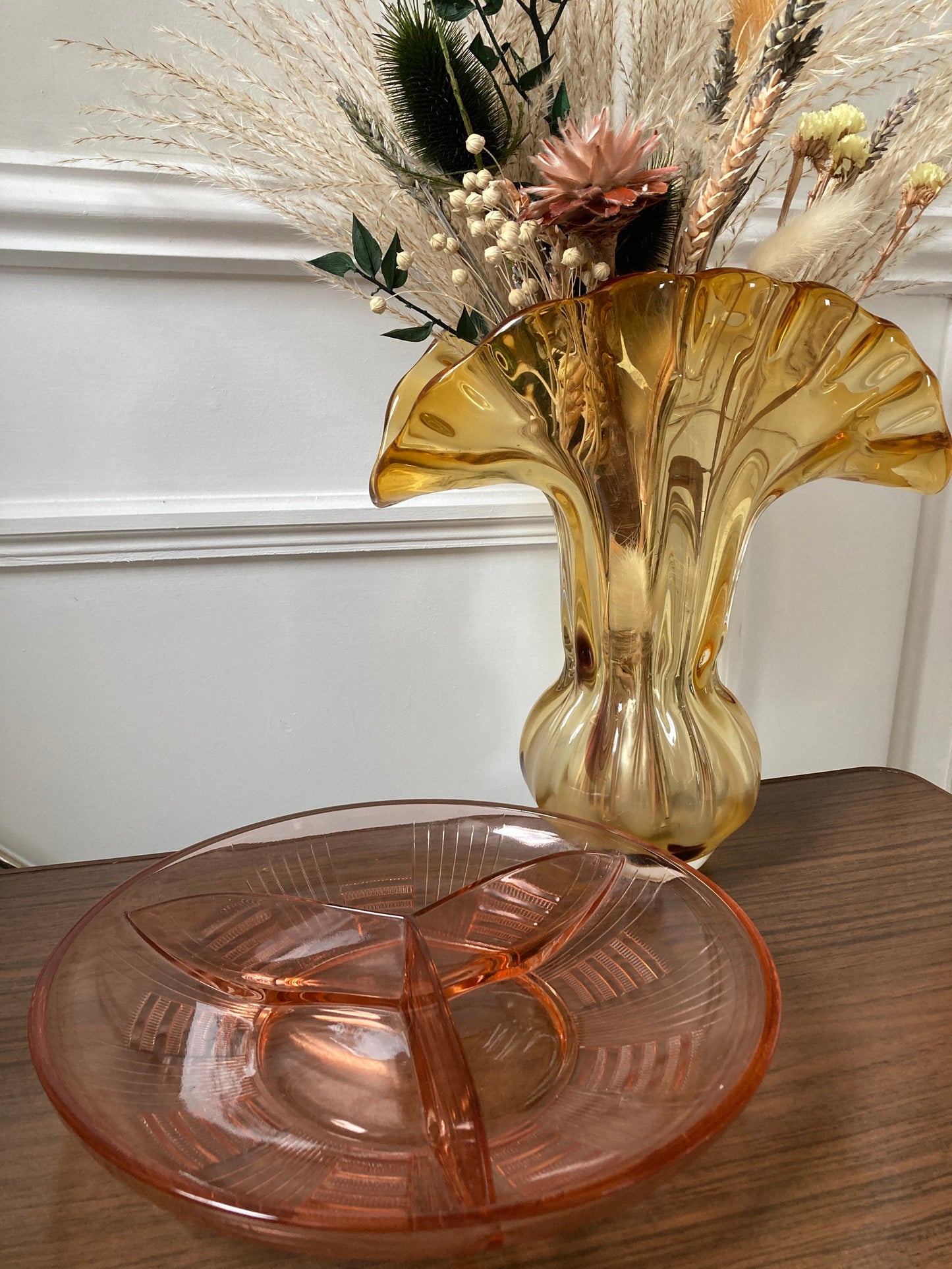 Vintage Pink Depression Glass Art Deco Glass Serving Bowl