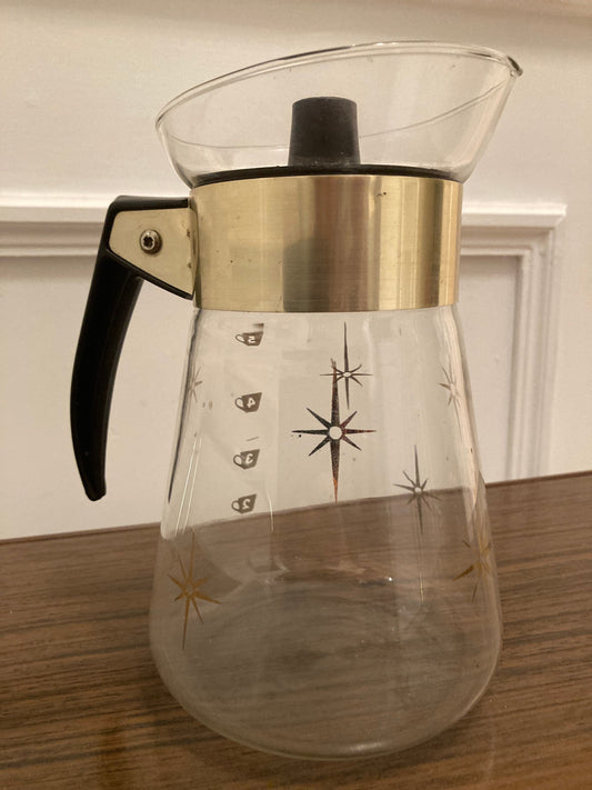 Vintage Pyrex,  1960s Atomic coffee pot, Mid Century Gold Black Starburst Coffee Pot