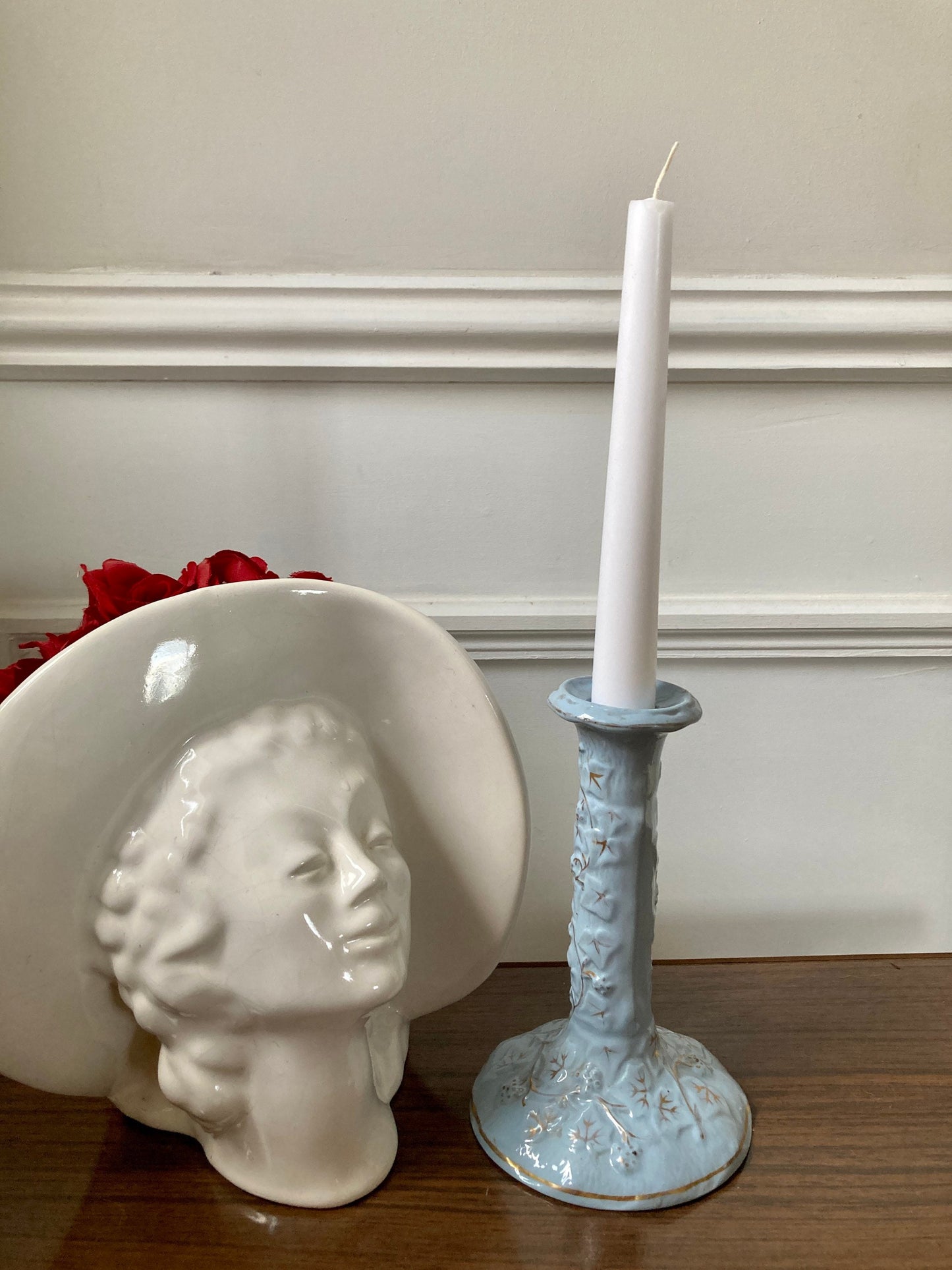 Vintage Blue Candle Holder, Blue Candlestick holder, Pastel Blue Candle Holder