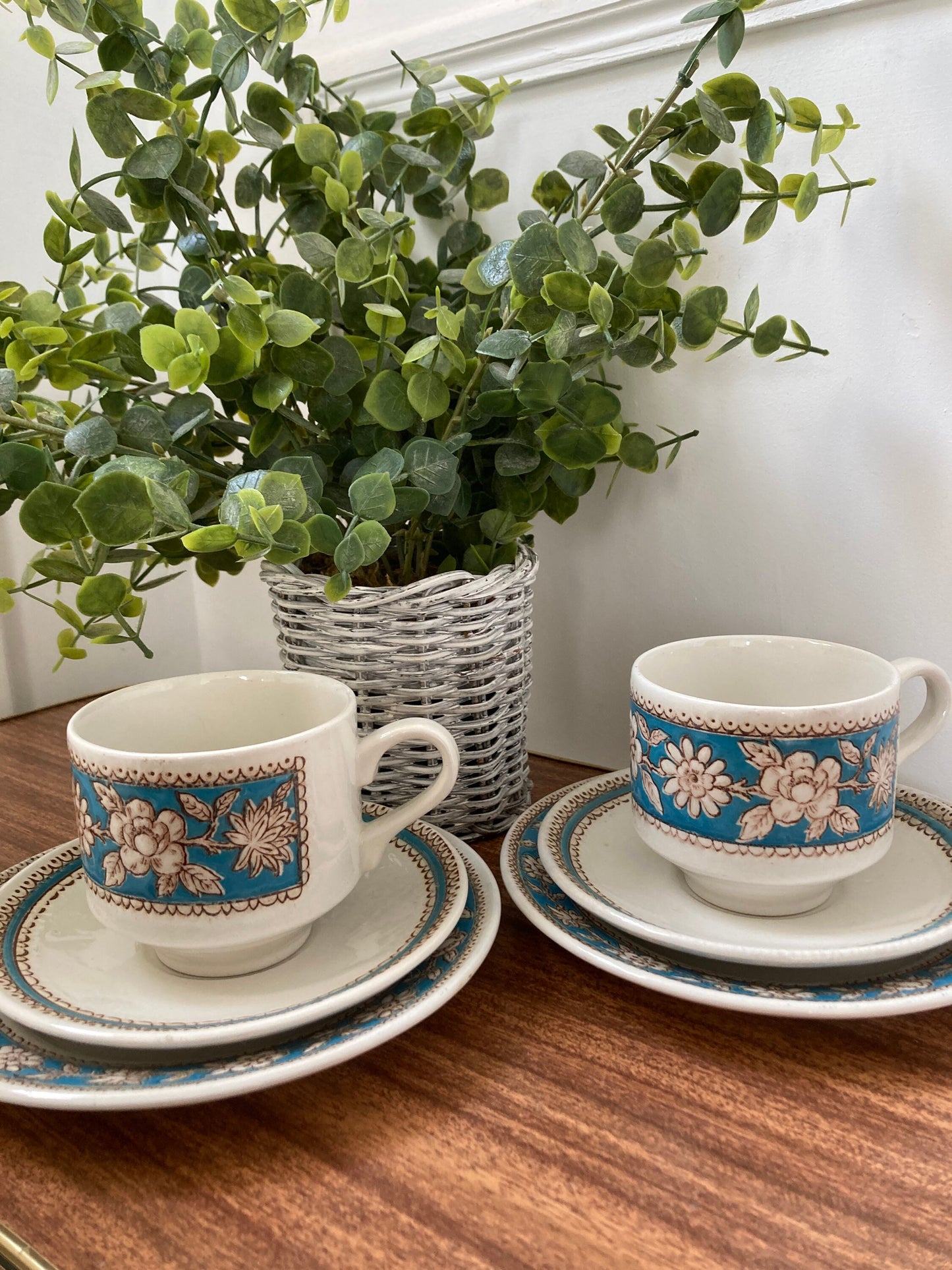 Vintage Broadhurst ironstone tea set, mid century tea set, blue and white tea set, 1960s tea set