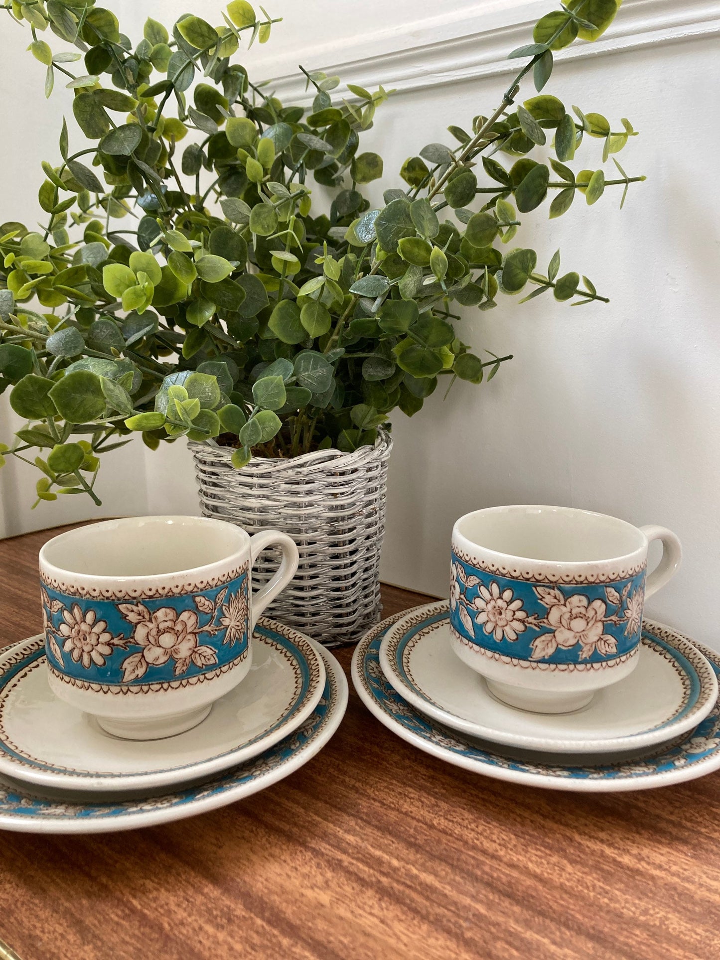 Vintage Broadhurst ironstone tea set, mid century tea set, blue and white tea set, 1960s tea set