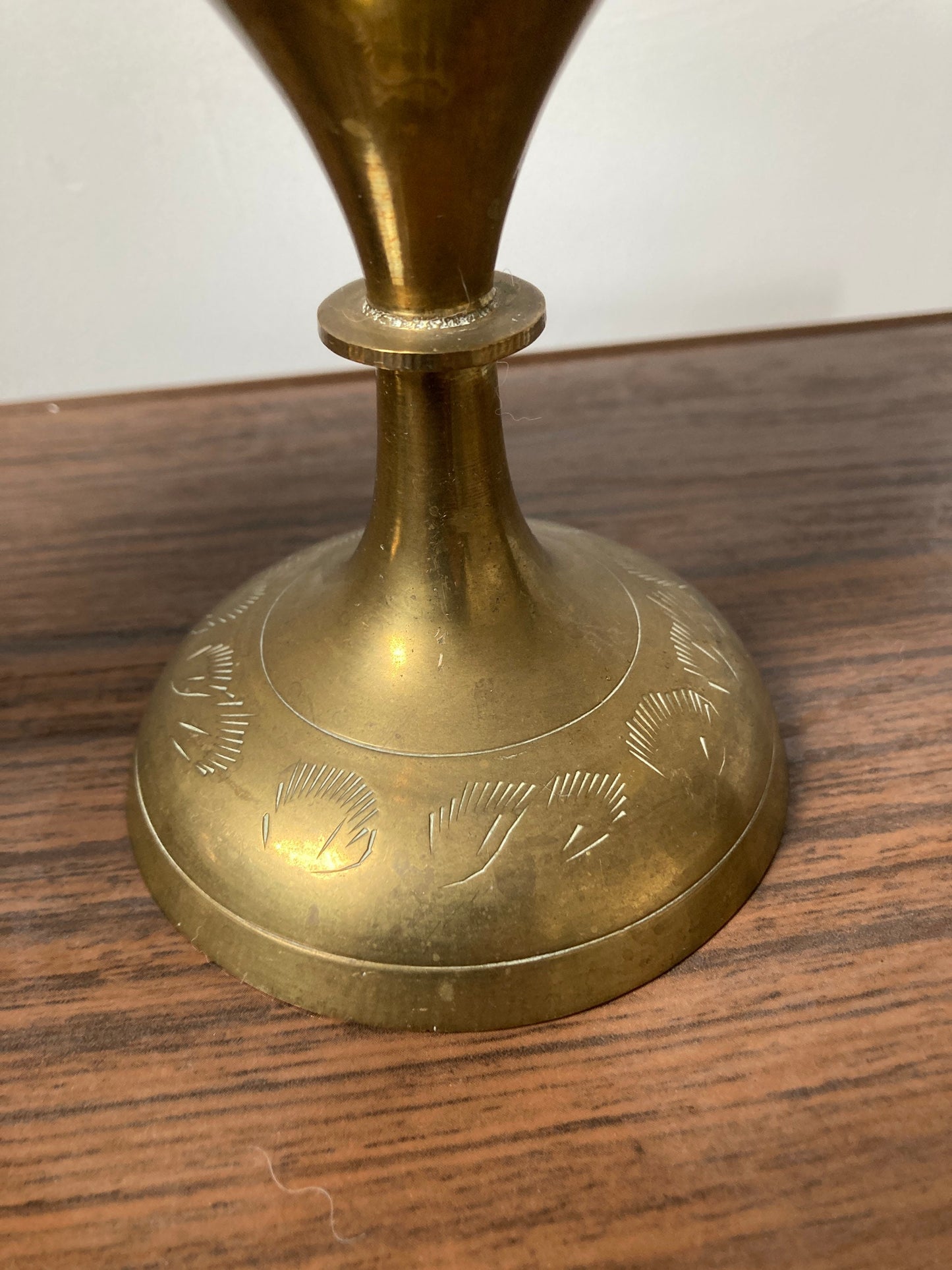 Pair of large etched vintage brass vases, vintage Indian brass, large brass vase