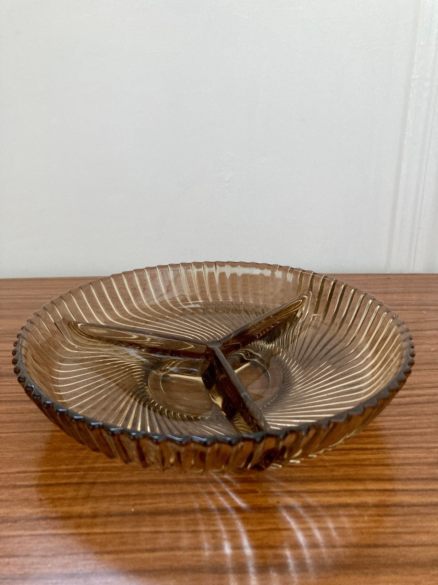 Vintage smoked glass Veropa France serving bowl, h’orderves serving dish, vintage serving dish