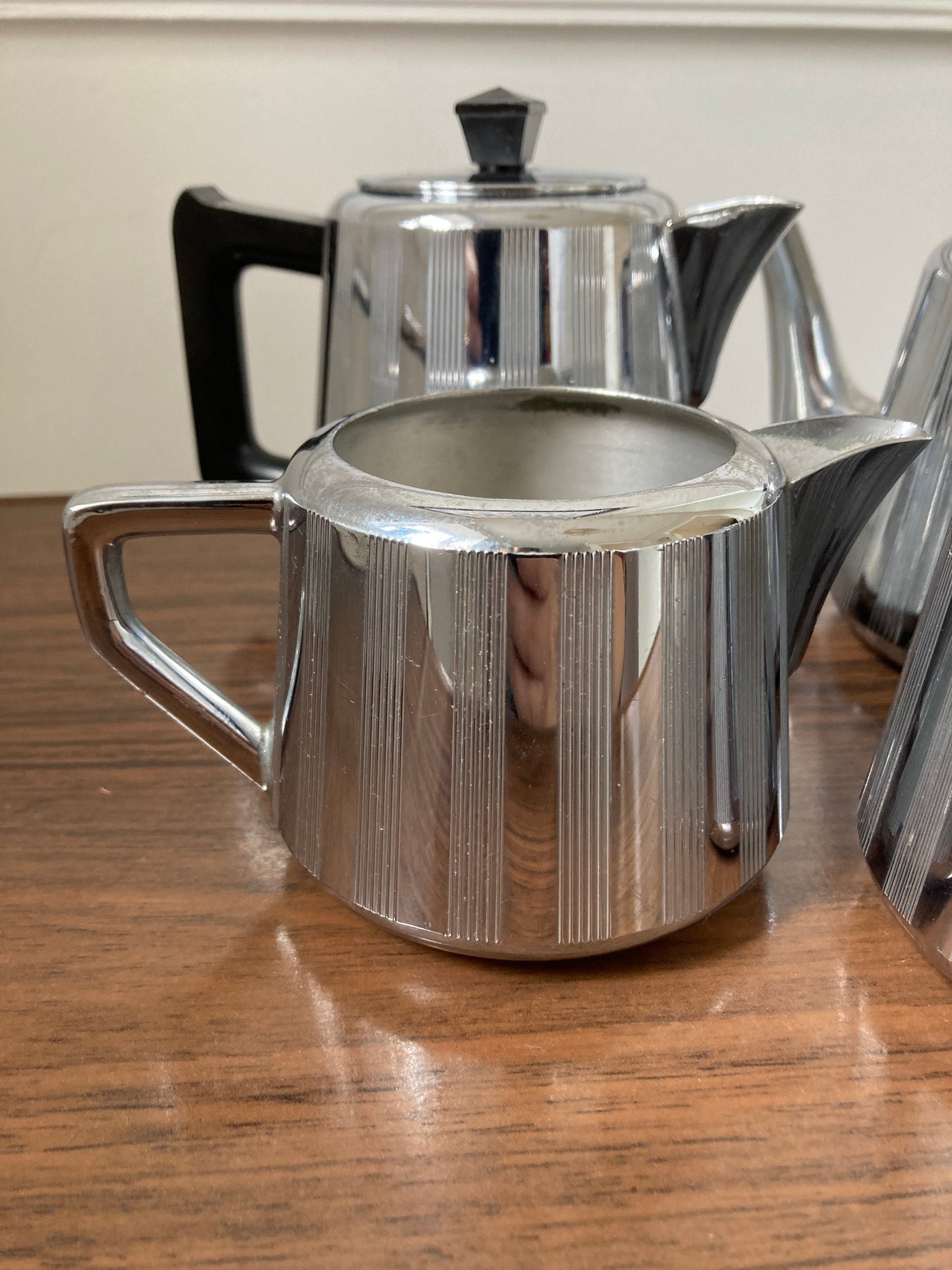 Vintage Swan Cromalin Gothic tea set, retro Chrome plated tea set, 1960s chrome tea set