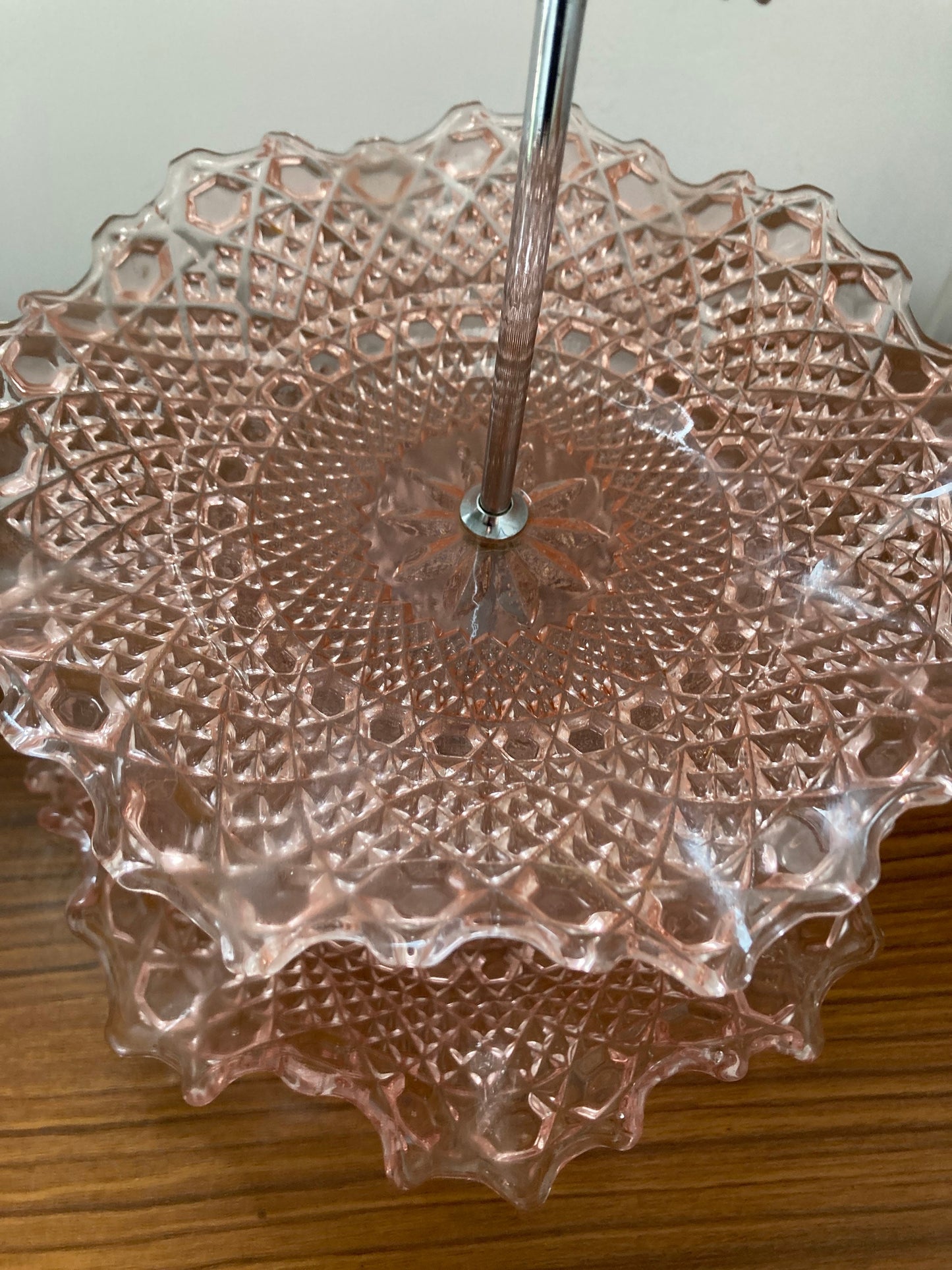 Art Deco cake stand, Two Tier Cake Stand, Vintage depression glass cake stand, pink two tier cake stand