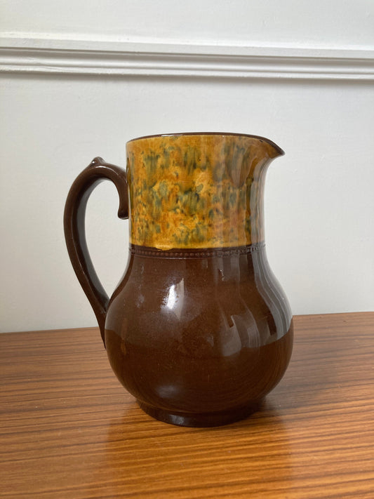 Vintage drip glazed jug,Roseville pitcher, vintage brown jug, rustic brown jug