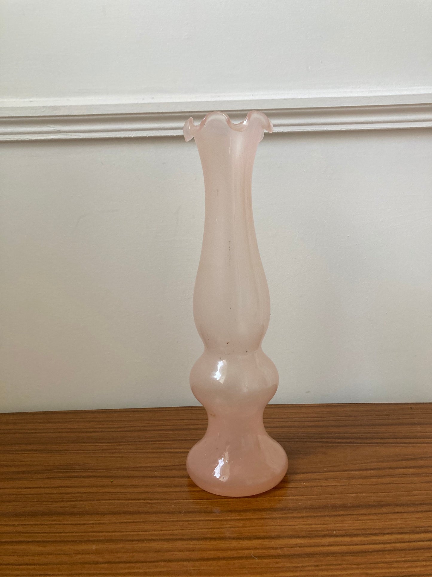 Vintage baby pink bud vase, opaline pink vase, fluted bud vase, Mid Century bud vase