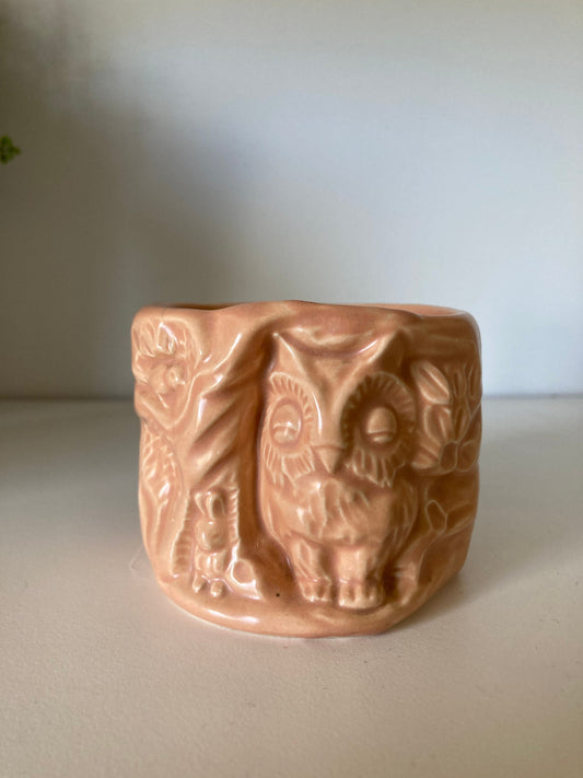 Vintage Hornsea Owl Planter, Miniature Owl Planter, pink owl bowl, vintage posy pot