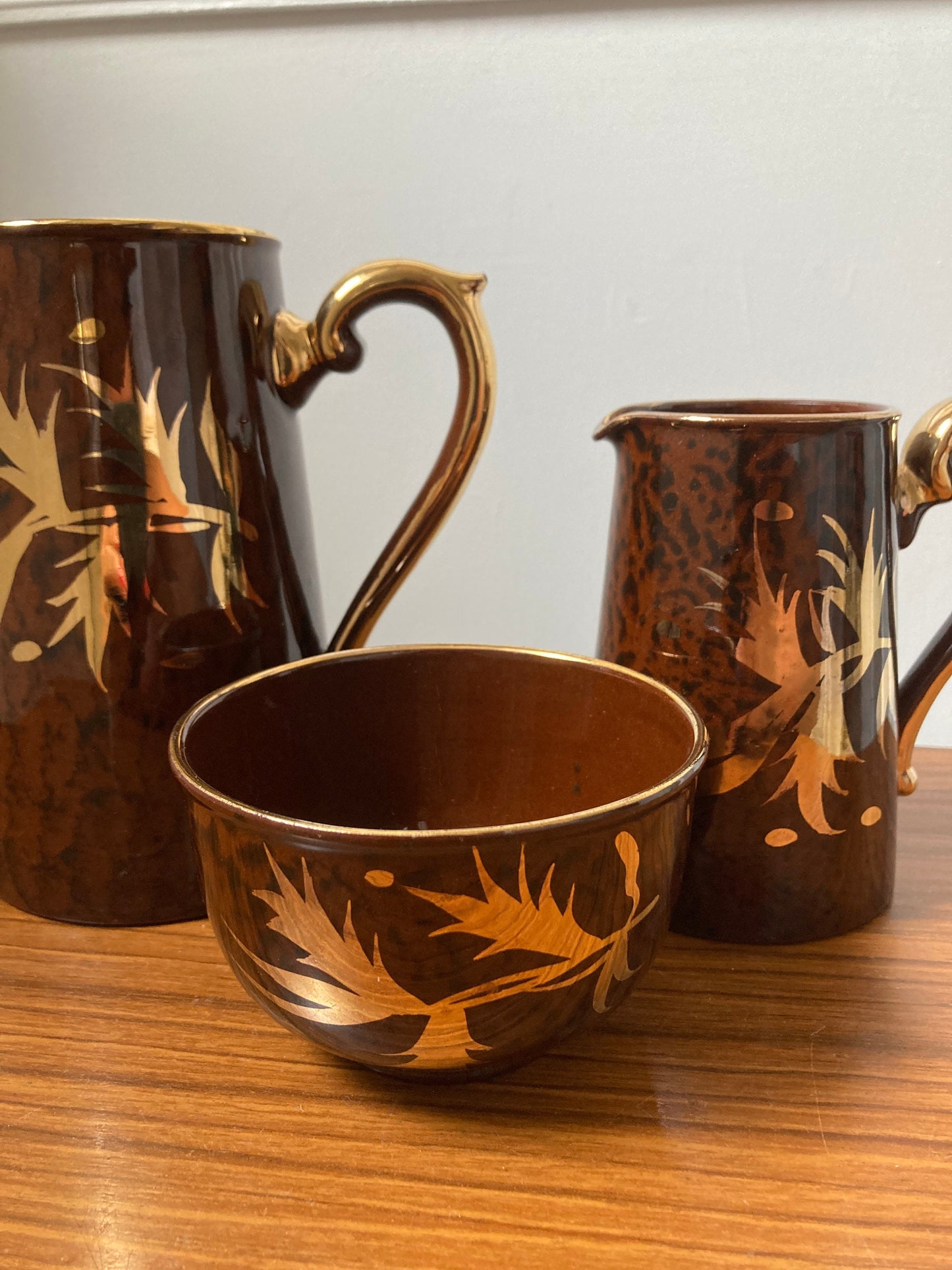 Vintage Gibsons Staffordshire Sugar Bowl and Creamer, Gibson’s Staffordshire tea set, vintage brown and gold tea set