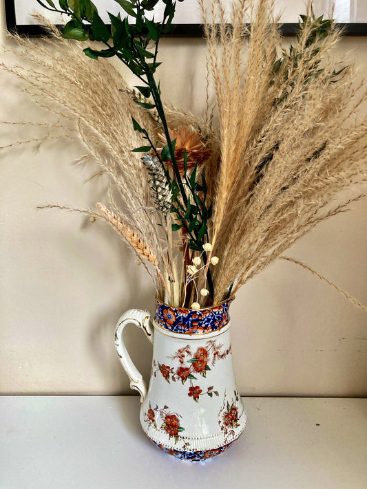 Antique floral jug, semi royal porcelain jug, antique blossom jug, large porcelain jug