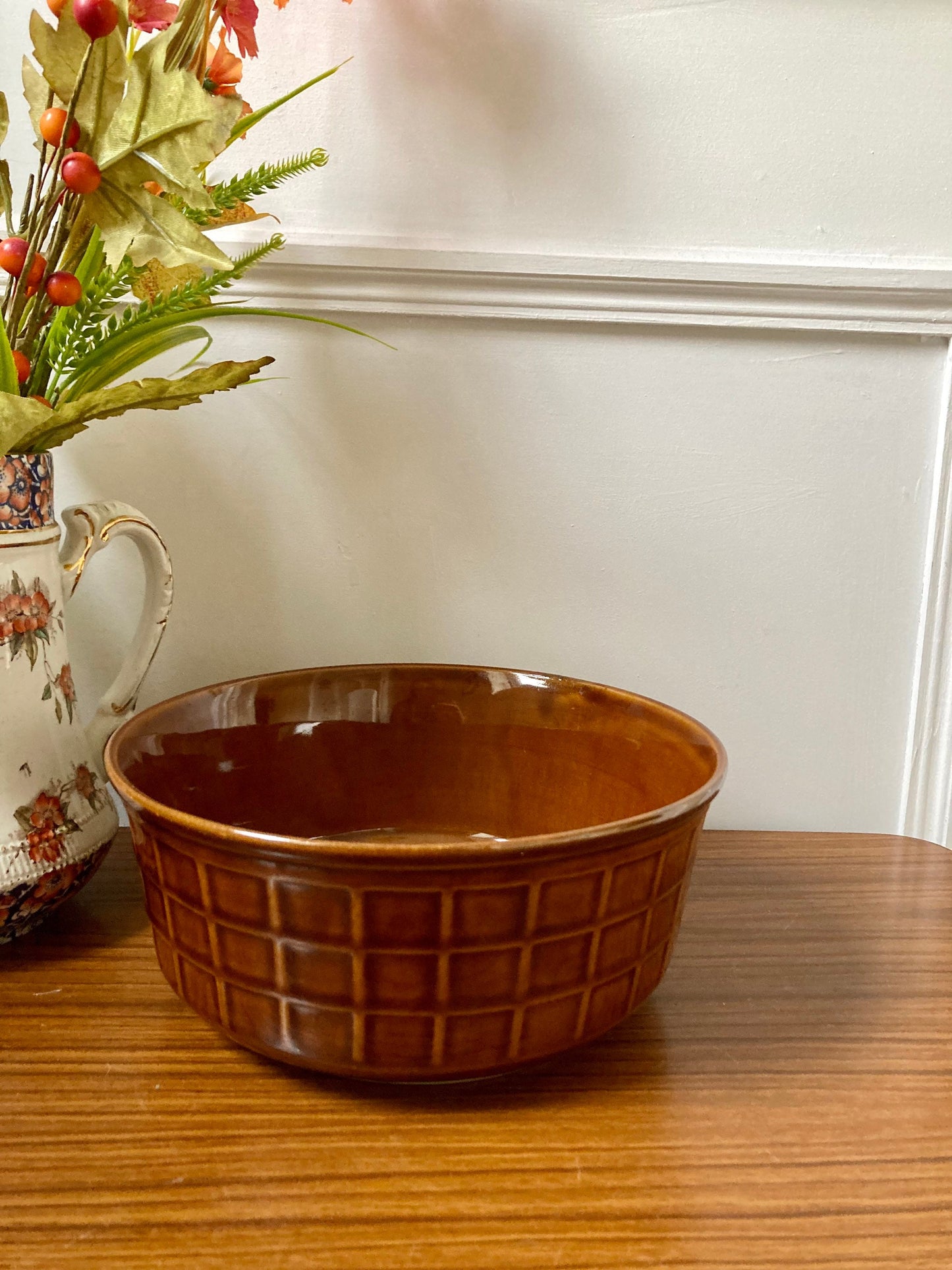 Vintage Tulowice Polish Pottery bowl, Tulowice brown bowl, brown pottery bowl, autumnal bowl