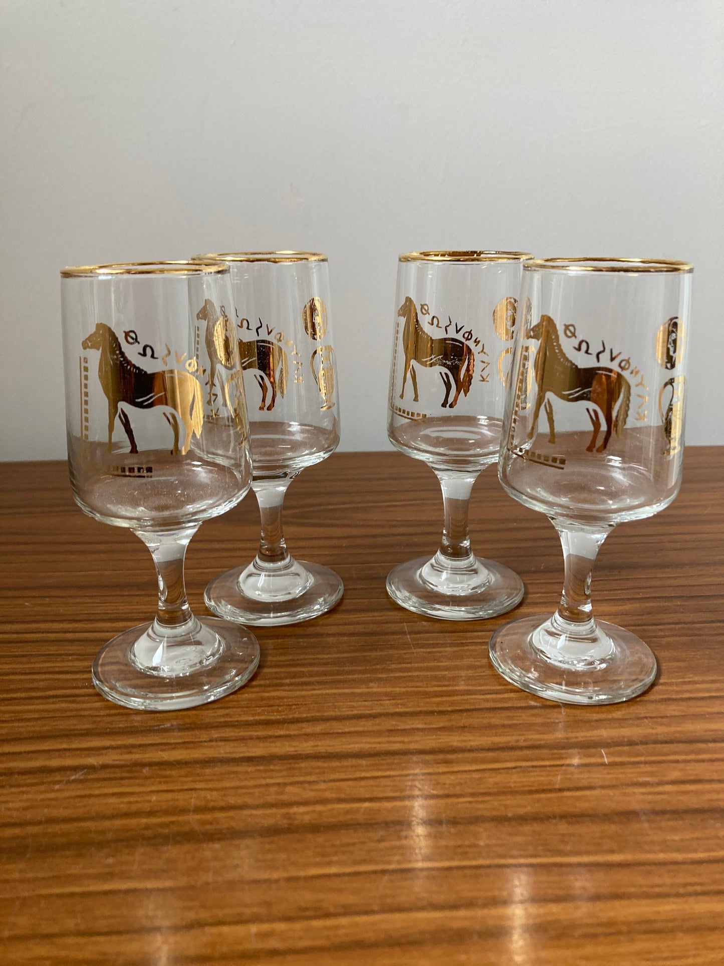 Vintage Trojan Chesterfield Sherry glasses, vintage Greek style Sherry glasses, Greek Trojan aperitif glass