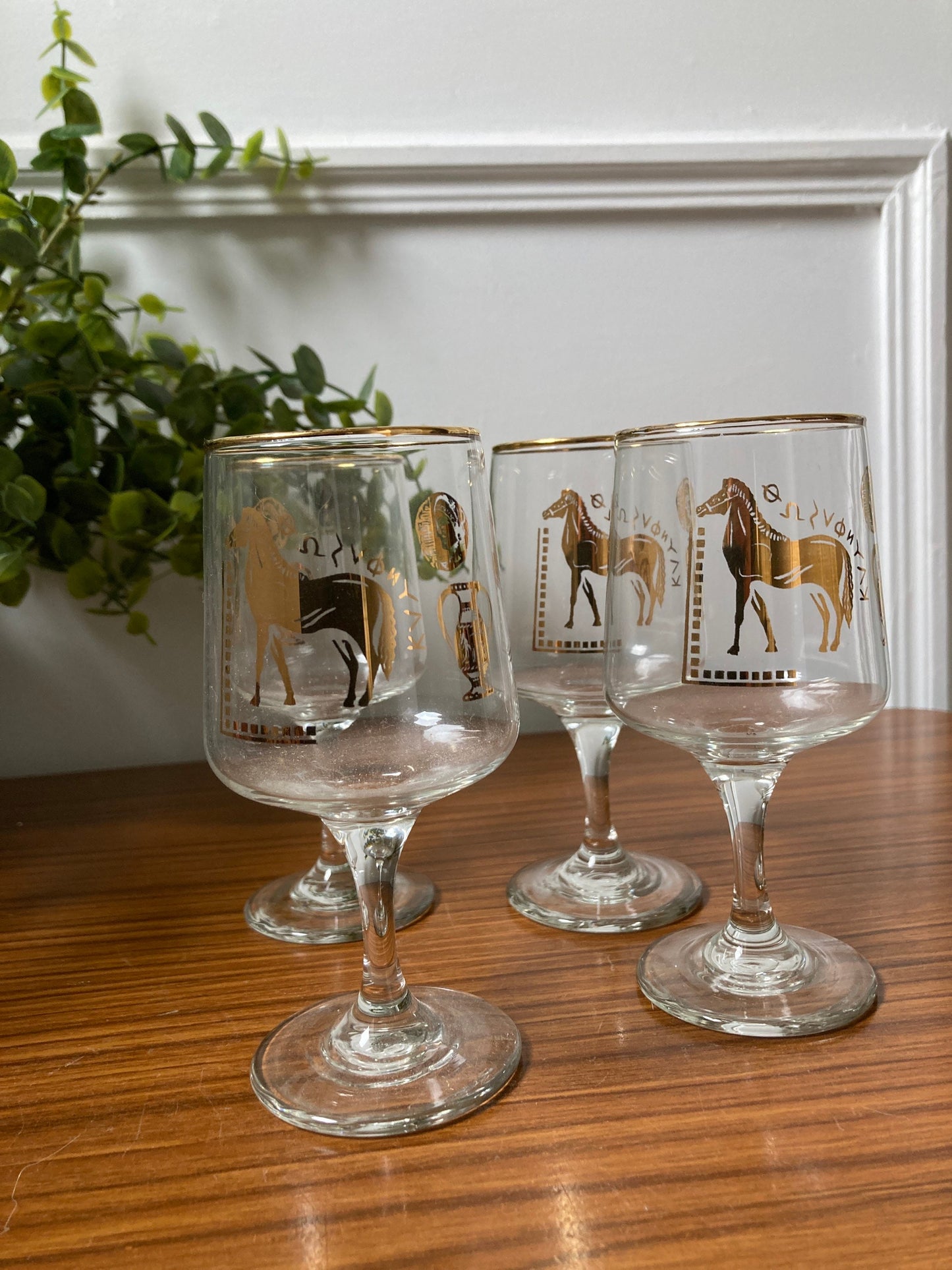 Vintage Trojan Chesterfield wine glasses, vintage Greek style wine glasses, Greek Trojan wine  glass