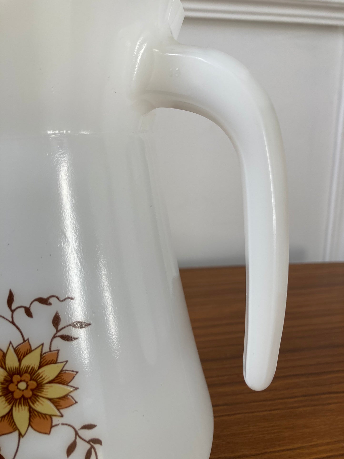 Vintage French autumnal jug, Arcopal milk glass jug, vintage pyrex jug