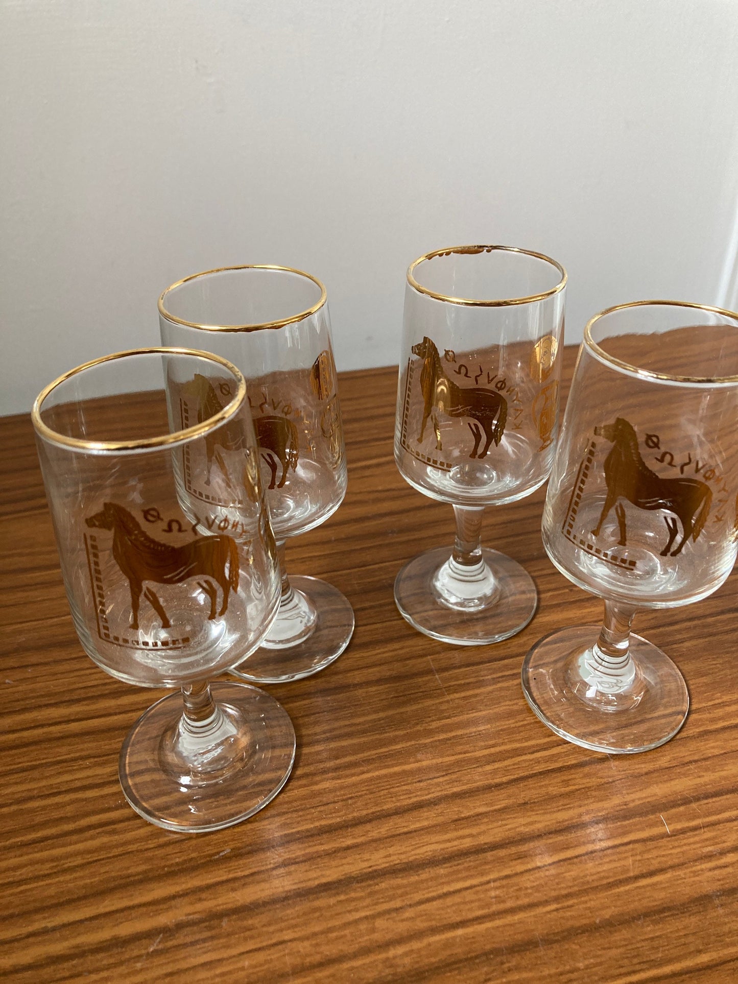 Vintage Trojan Chesterfield Sherry glasses, vintage Greek style Sherry glasses, Greek Trojan aperitif glass