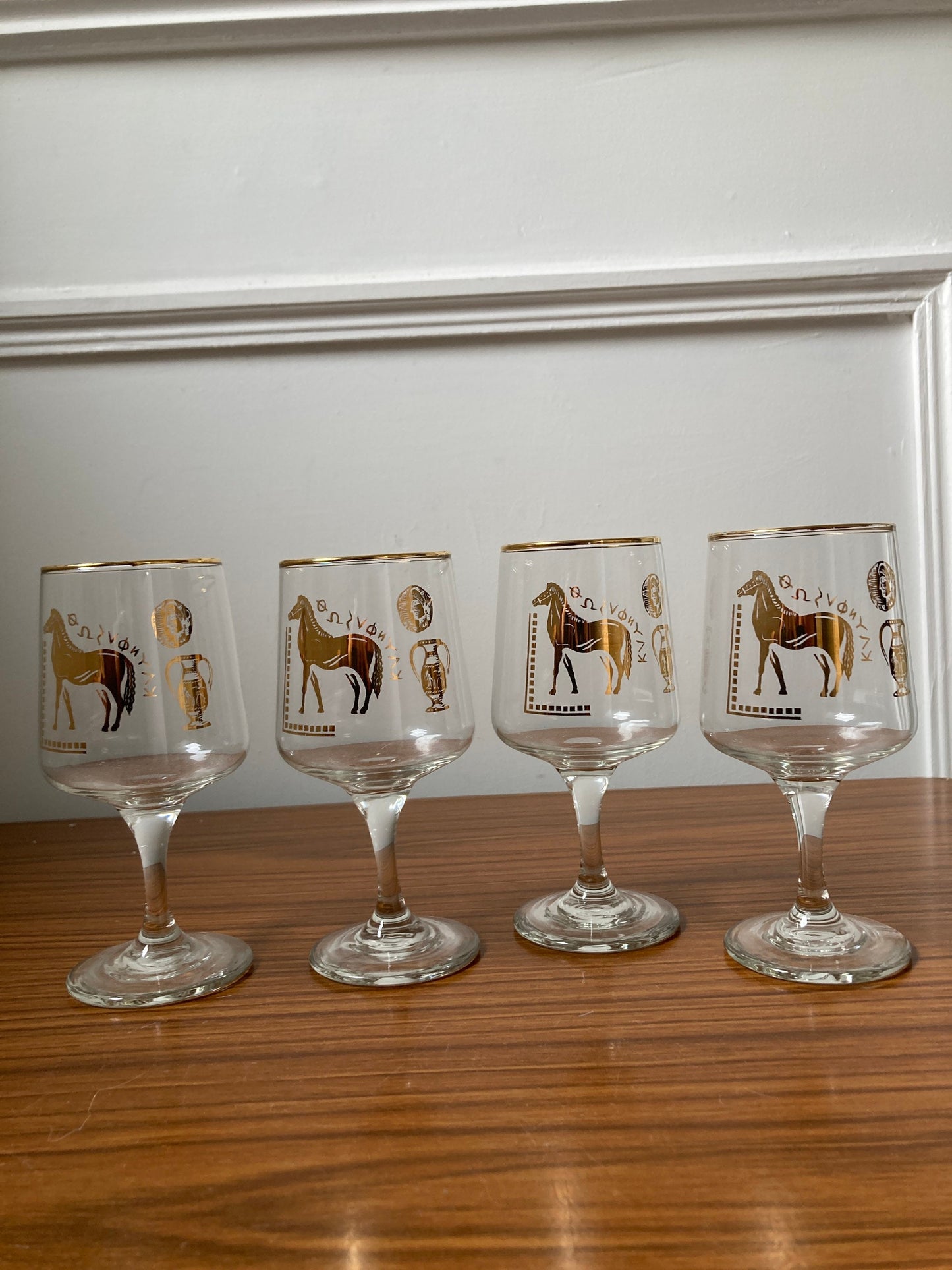 Vintage Trojan Chesterfield wine glasses, vintage Greek style wine glasses, Greek Trojan wine  glass