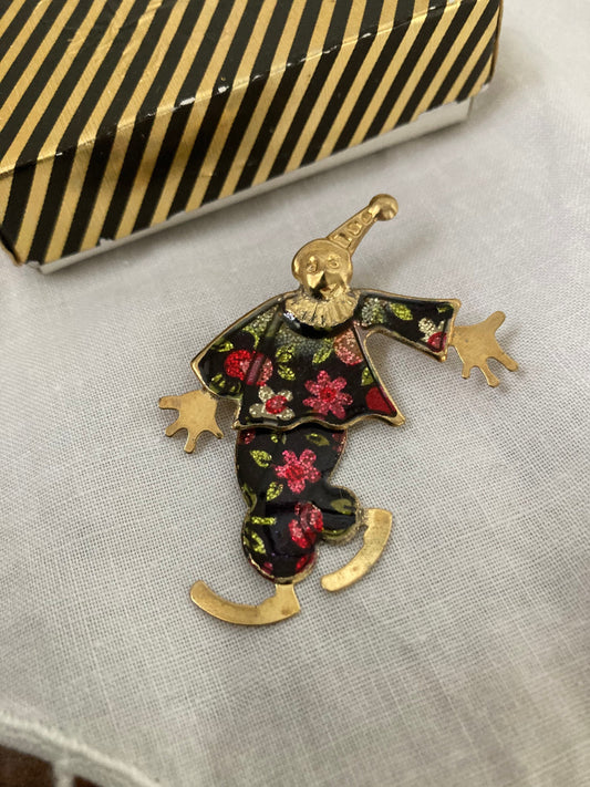 Vintage collectible pin, dancing jester vintage pin, vintage clown pin, enamel vintage brooch