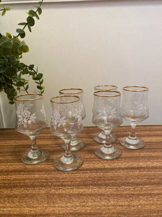 Regent Sherry glass by Dema Glass, Gold Rim Sherry Glasses, Small Vintage Wine Glasses