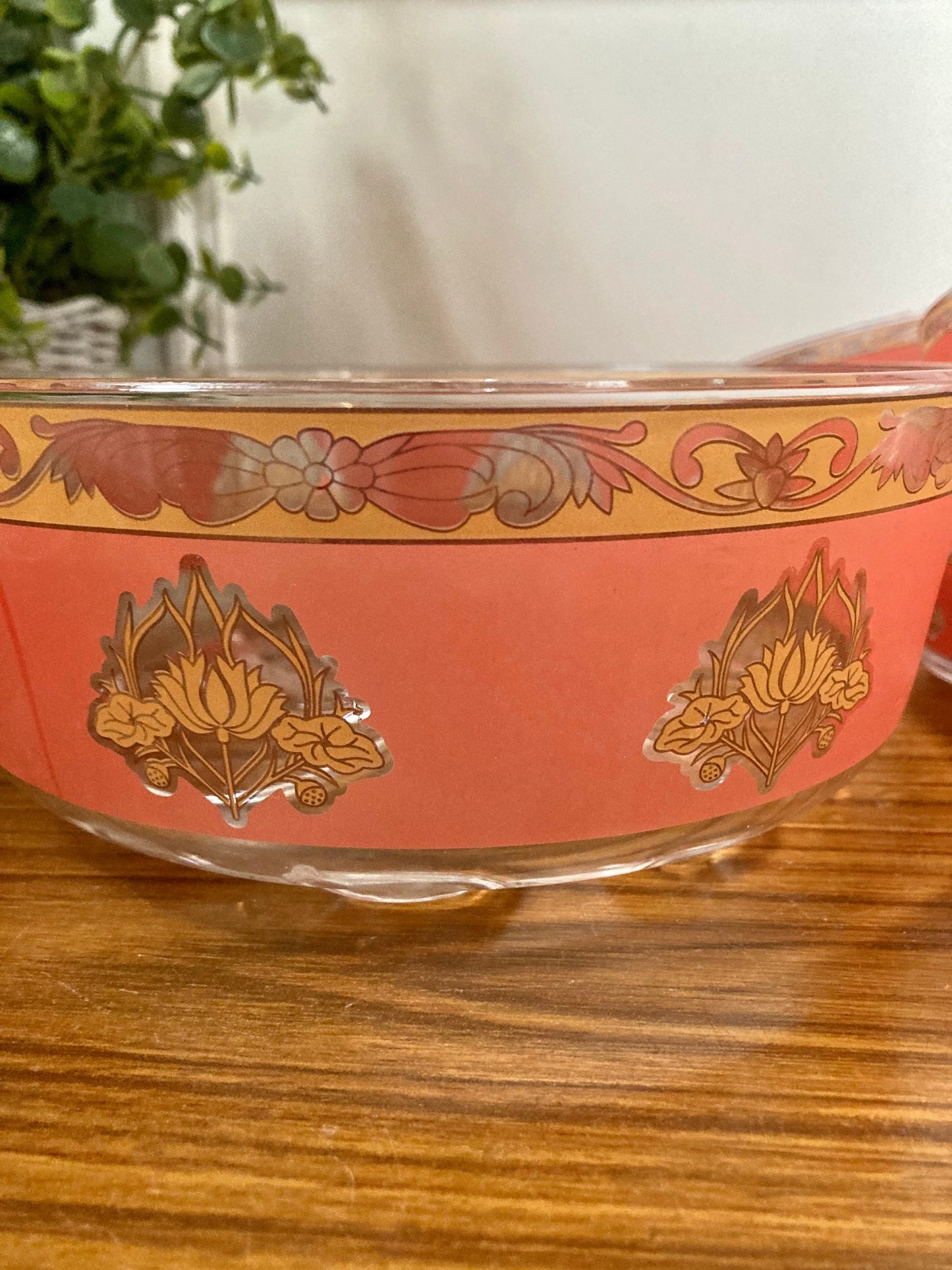 Vintage red dessert bowls, Art Deco red dessert bowls, oriental dessert bowls