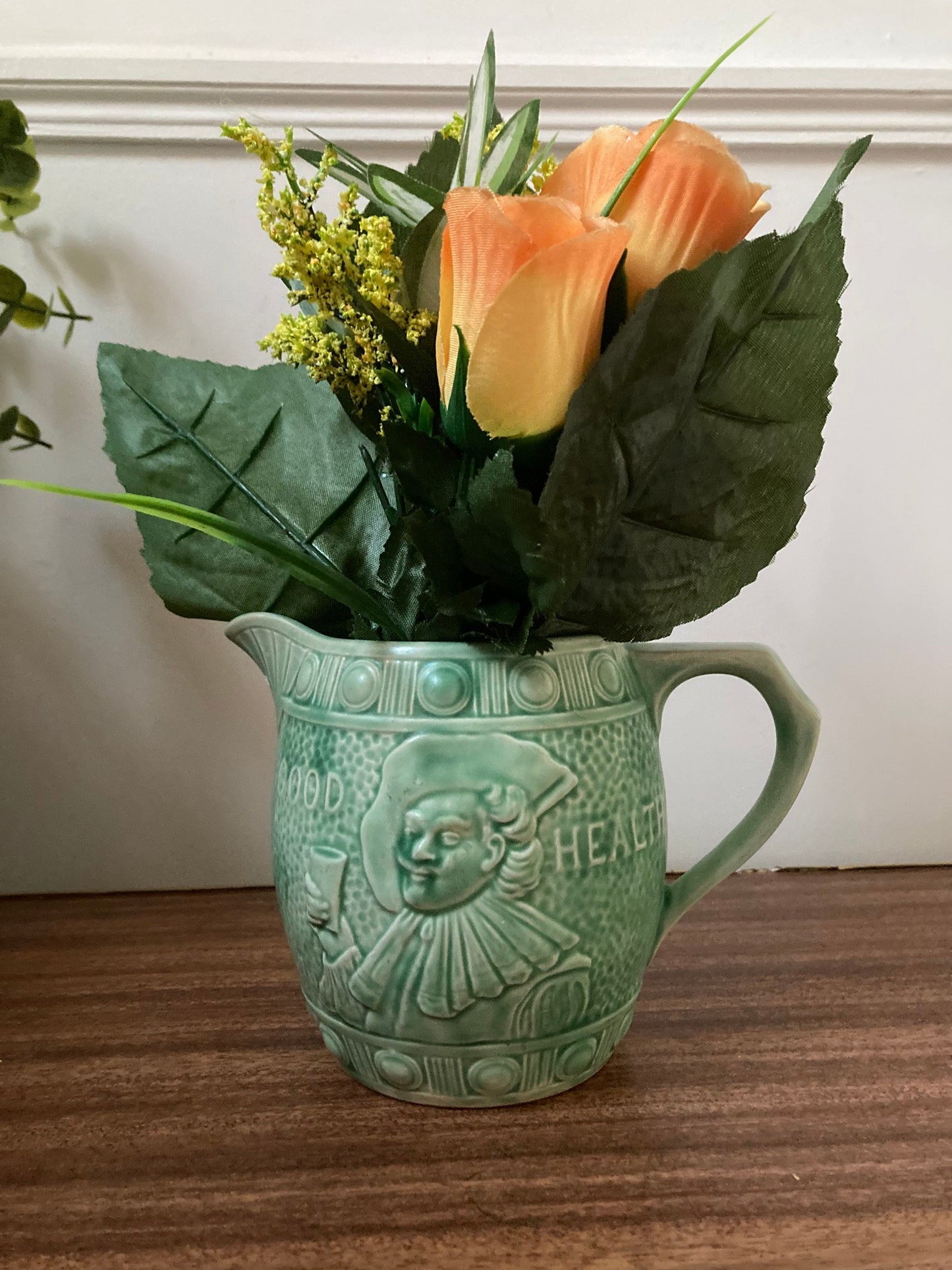 Vintage Falconware good health jug, green Falcon ware jug, Falcon ware creamer, vintage green jug