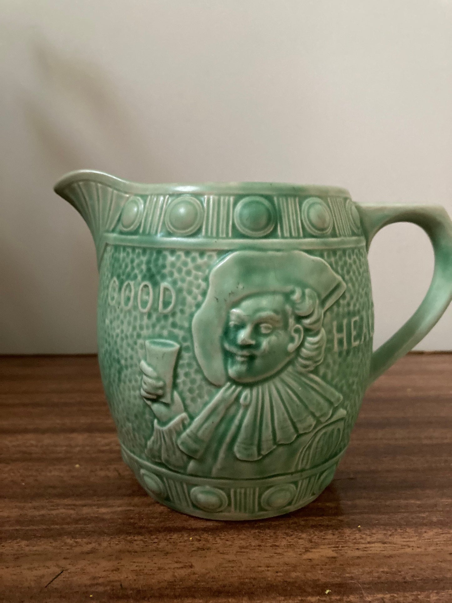 Vintage Falconware good health jug, green Falcon ware jug, Falcon ware creamer, vintage green jug