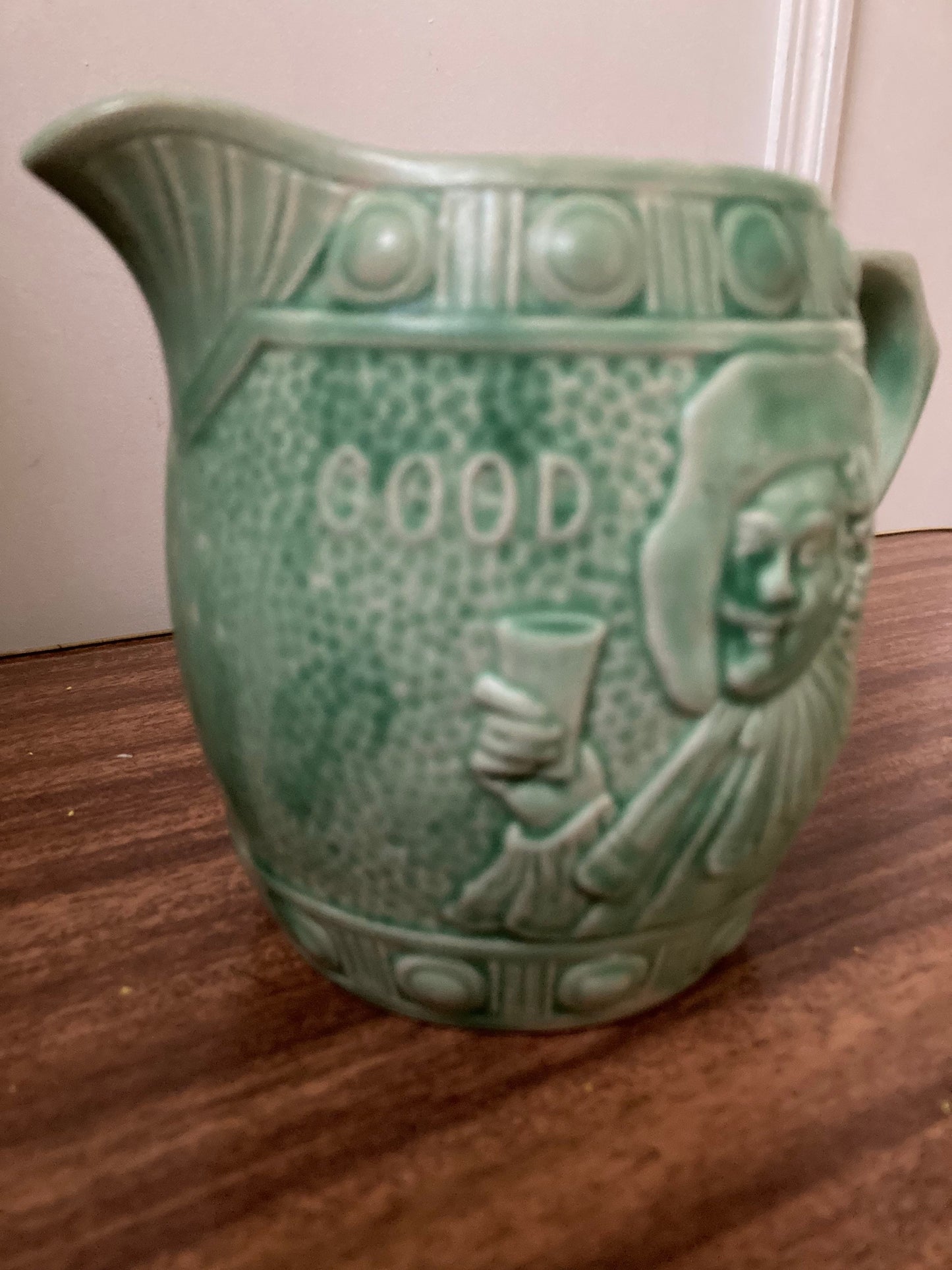 Vintage Falconware good health jug, green Falcon ware jug, Falcon ware creamer, vintage green jug