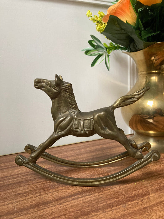 Vintage brass rocking horse, Brass horse Figurine, Brass animals, brass animal decor