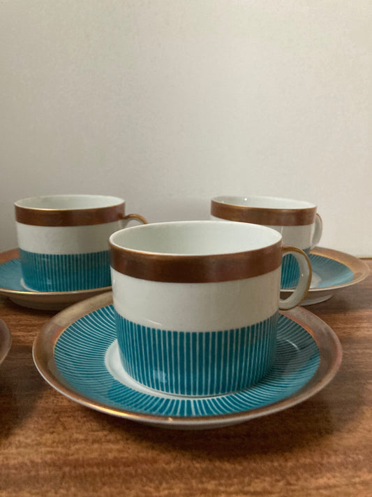 Vintage coffee set, Jarolina Poland 1970s blue and copper coffee set, small coffee set, retro coffee set