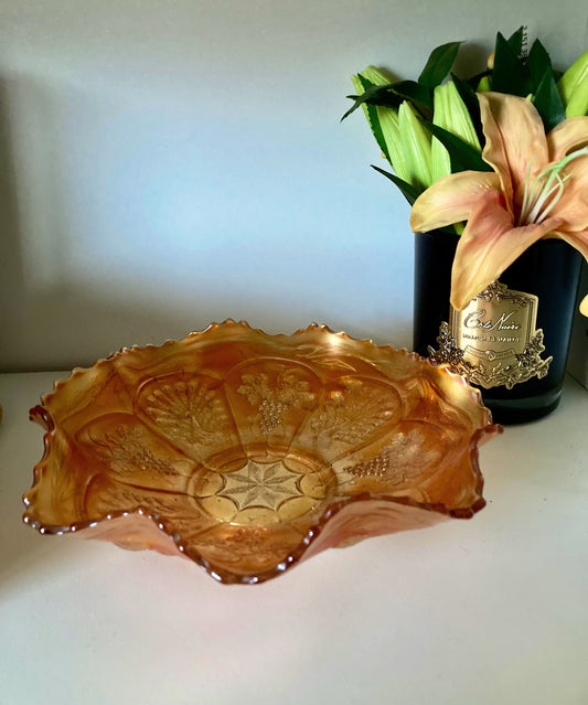 Vintage orange carnival glass, marigold carnival glass bowl, medium carnival orange bowl, depression glass bowl