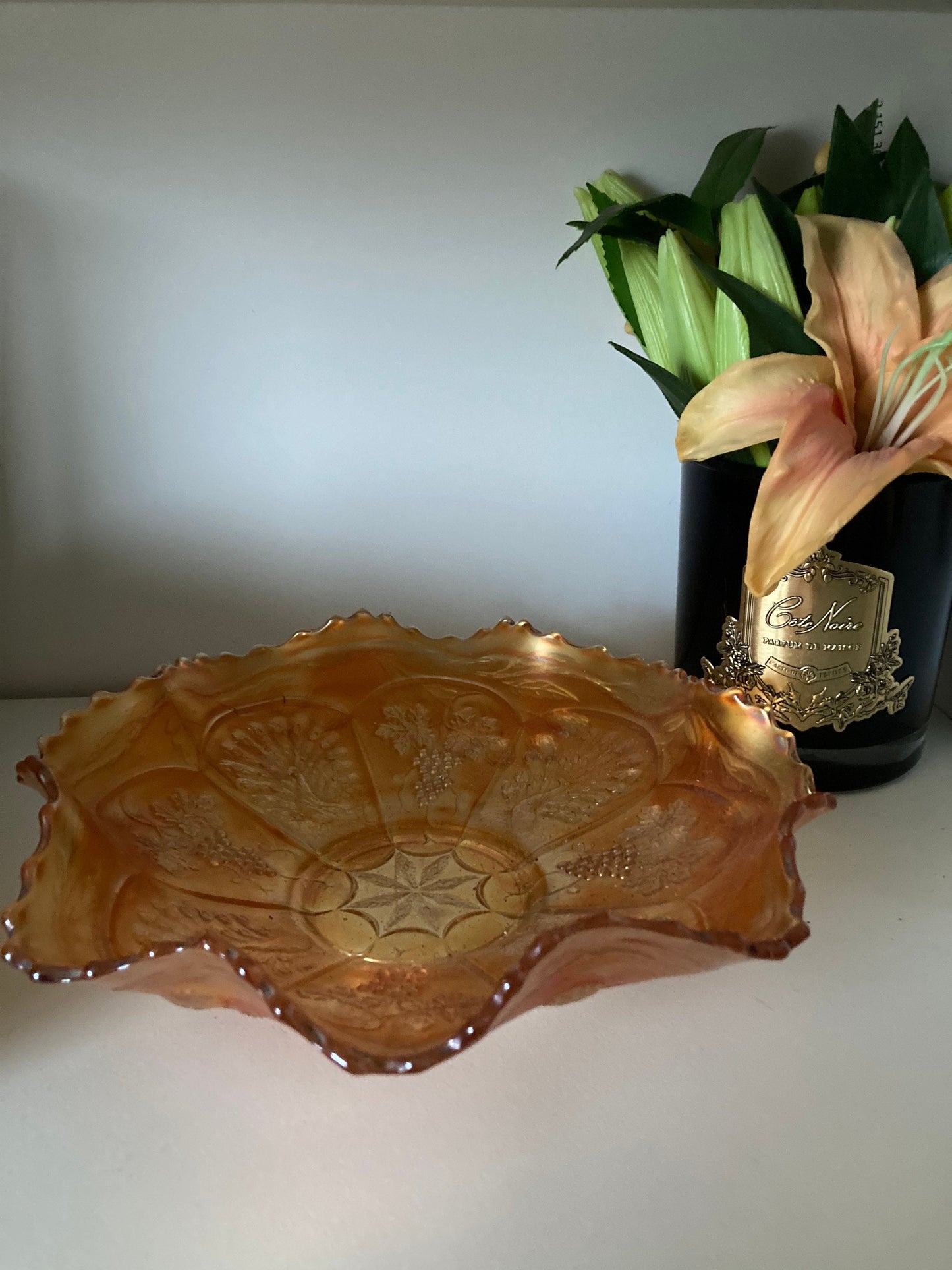 Vintage orange carnival glass, marigold carnival glass bowl, medium carnival orange bowl, depression glass bowl