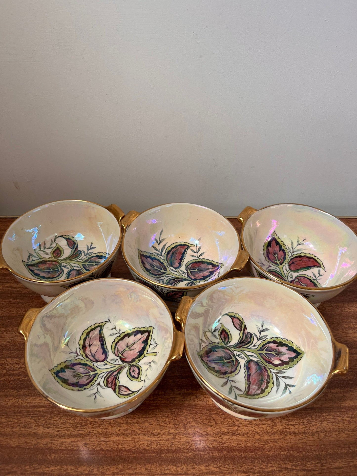 Vintage Maling Lustre ware bowls, vintage bowls, floral sundae bowls, colourful dessert bowls, floral vintage bowls