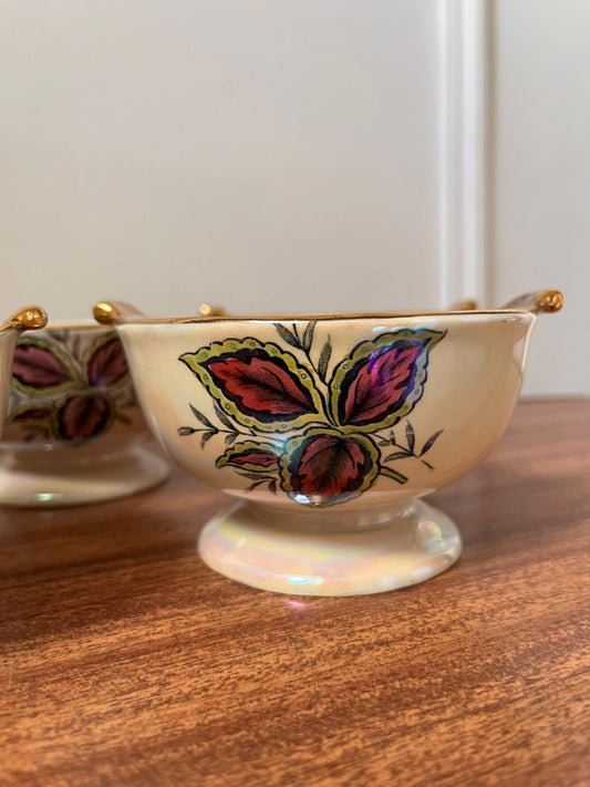 Vintage Maling Lustre ware bowls, vintage bowls, floral sundae bowls, colourful dessert bowls, floral vintage bowls