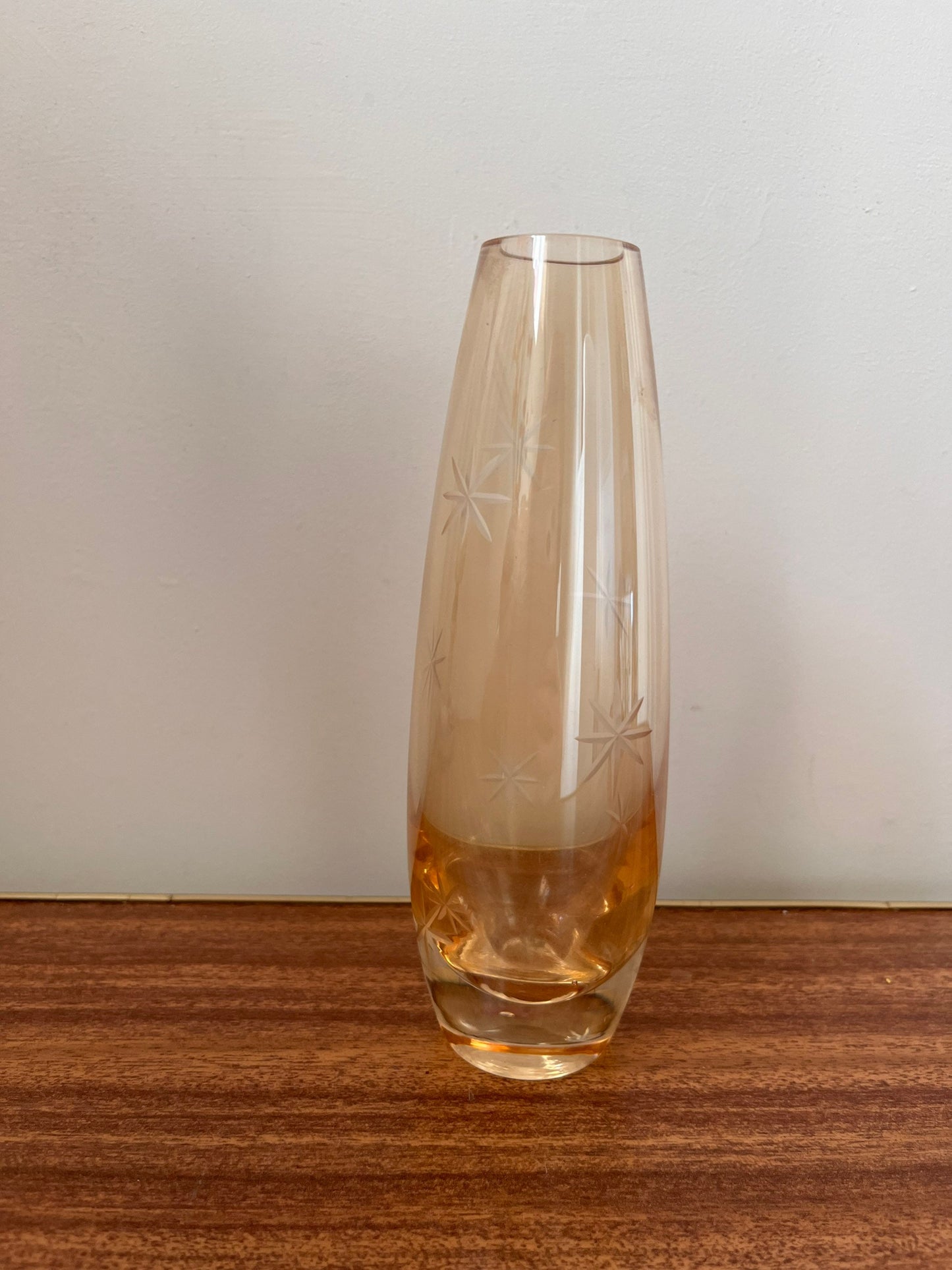 Vintage starburst Vase,  Atomic vase , vintage etched vase, small vintage vase, vase with stars, orange vase