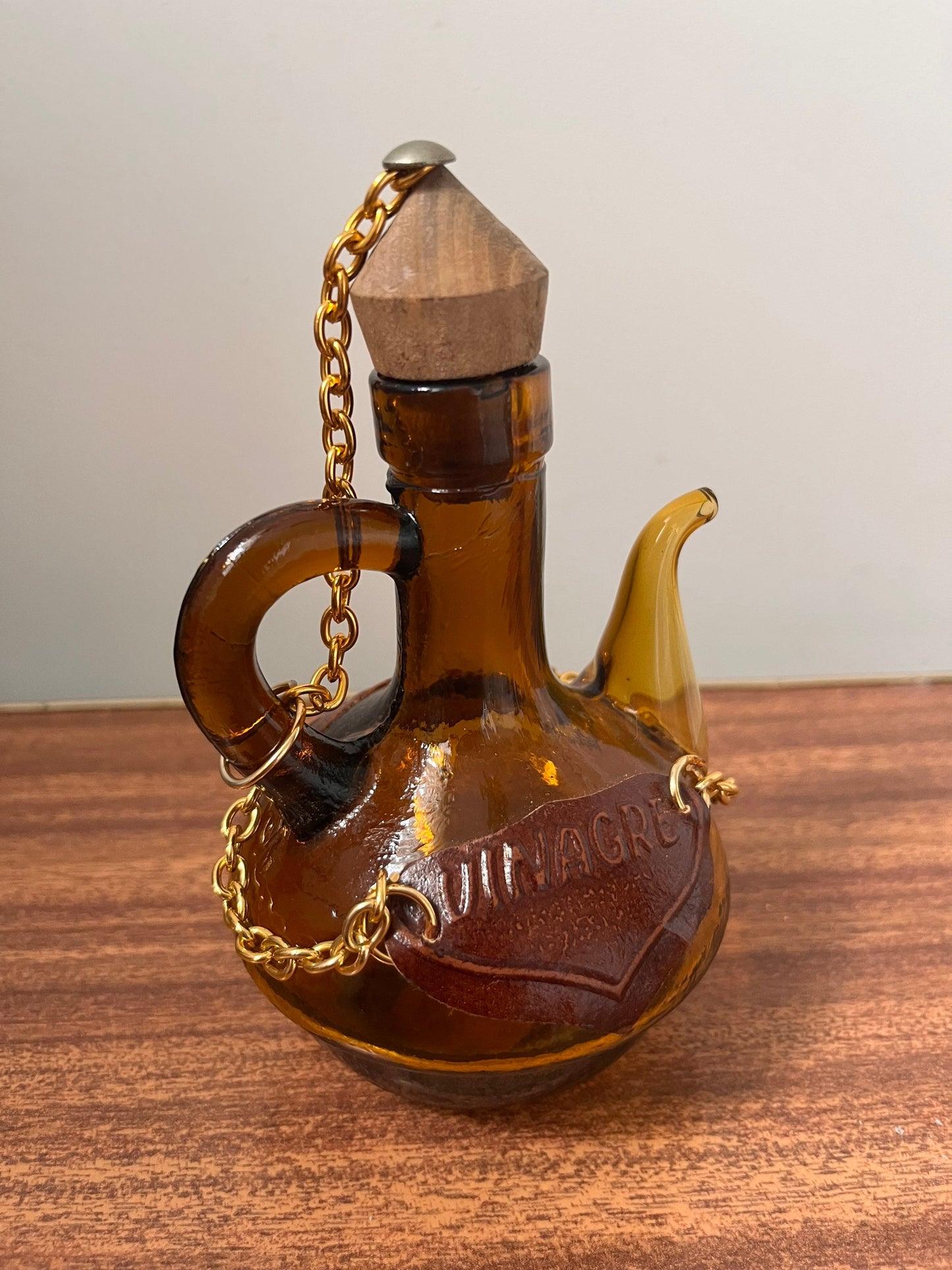 Vintage vinegar bottle, amber style vinegar bottle, mid century vinegar oil bottle