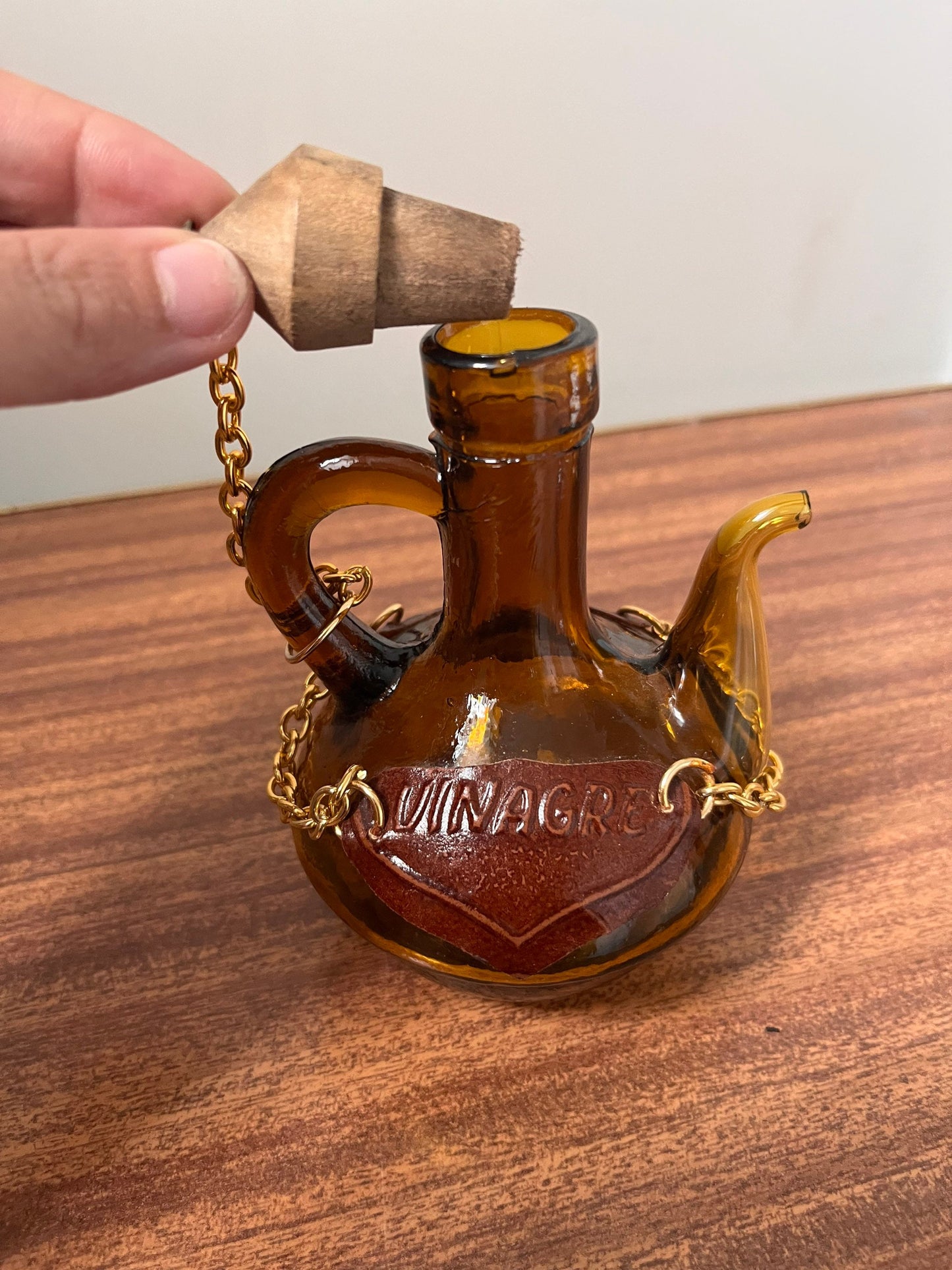 Vintage vinegar bottle, amber style vinegar bottle, mid century vinegar oil bottle