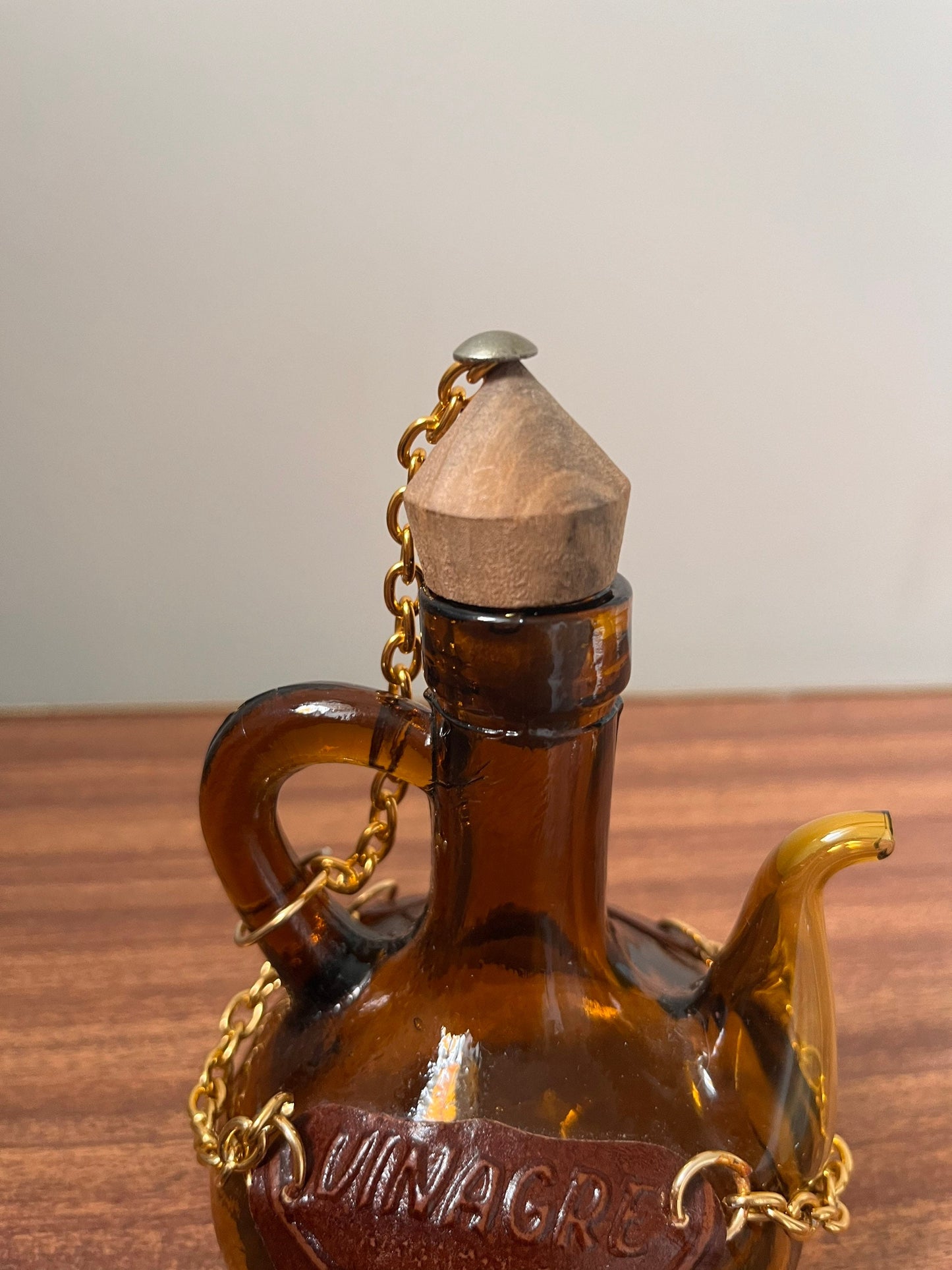 Vintage vinegar bottle, amber style vinegar bottle, mid century vinegar oil bottle