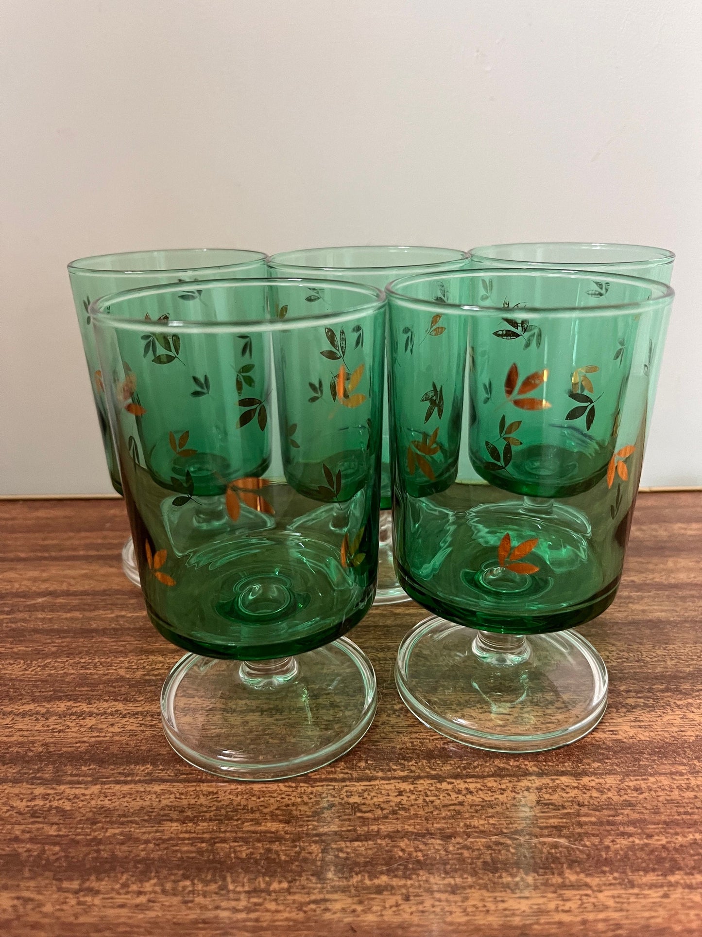 Green Luminarc Glass, Six Vintage French Luminarc, Green  Clear Stem Liqueur Glasses, Green and gold vintage glass