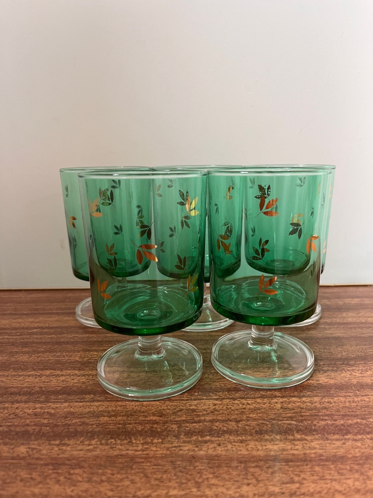 Green Luminarc Glass, Six Vintage French Luminarc, Green  Clear Stem Liqueur Glasses, Green and gold vintage glass