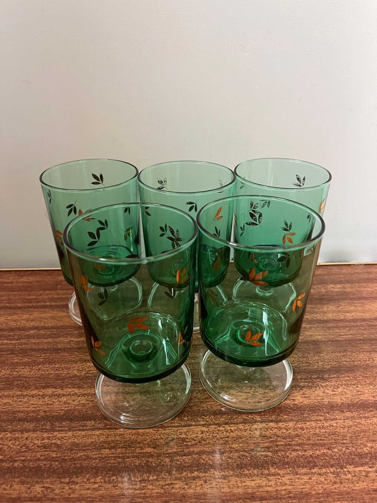 Green Luminarc Glass, Six Vintage French Luminarc, Green  Clear Stem Liqueur Glasses, Green and gold vintage glass