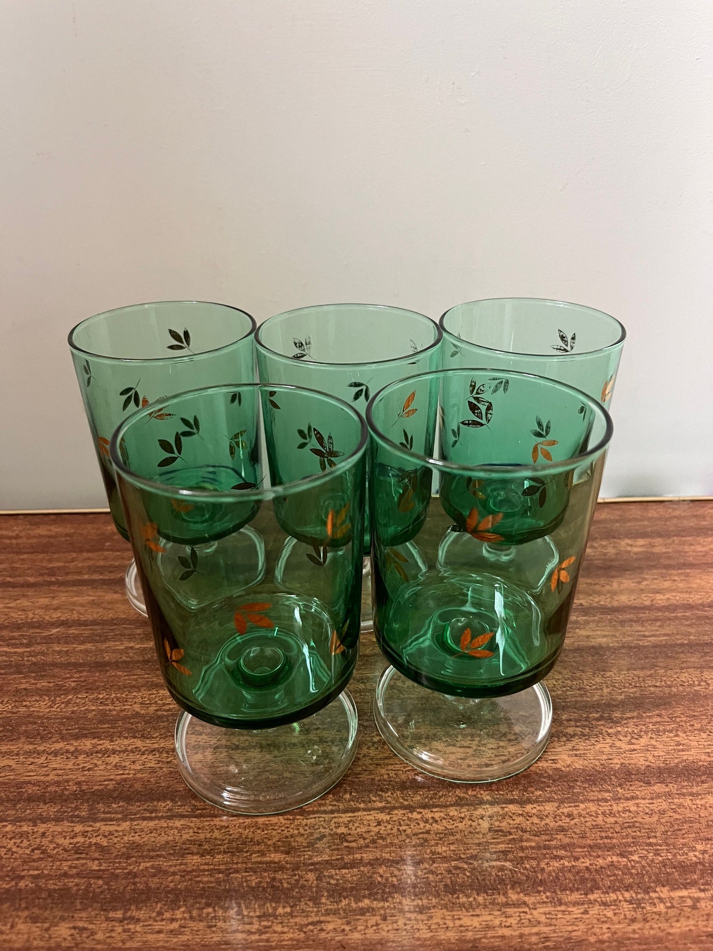 Green Luminarc Glass, Six Vintage French Luminarc, Green  Clear Stem Liqueur Glasses, Green and gold vintage glass