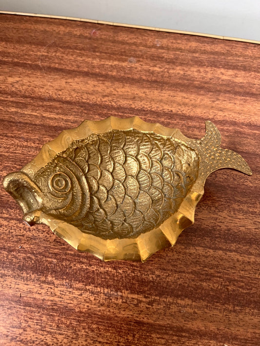 Vintage brass fish, fish trinket bowl, vintage brass decor, mid century trinket bowl